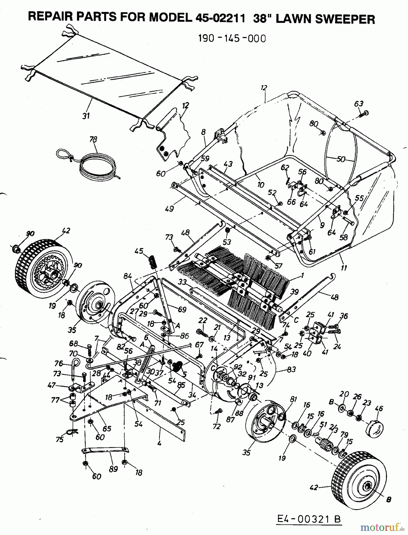  MTD Zubehör Zubehör Garten- und Rasentraktoren Rasenkehrer 45-02211  (190-145-000) 190-145-000  (2003) Grundgerät