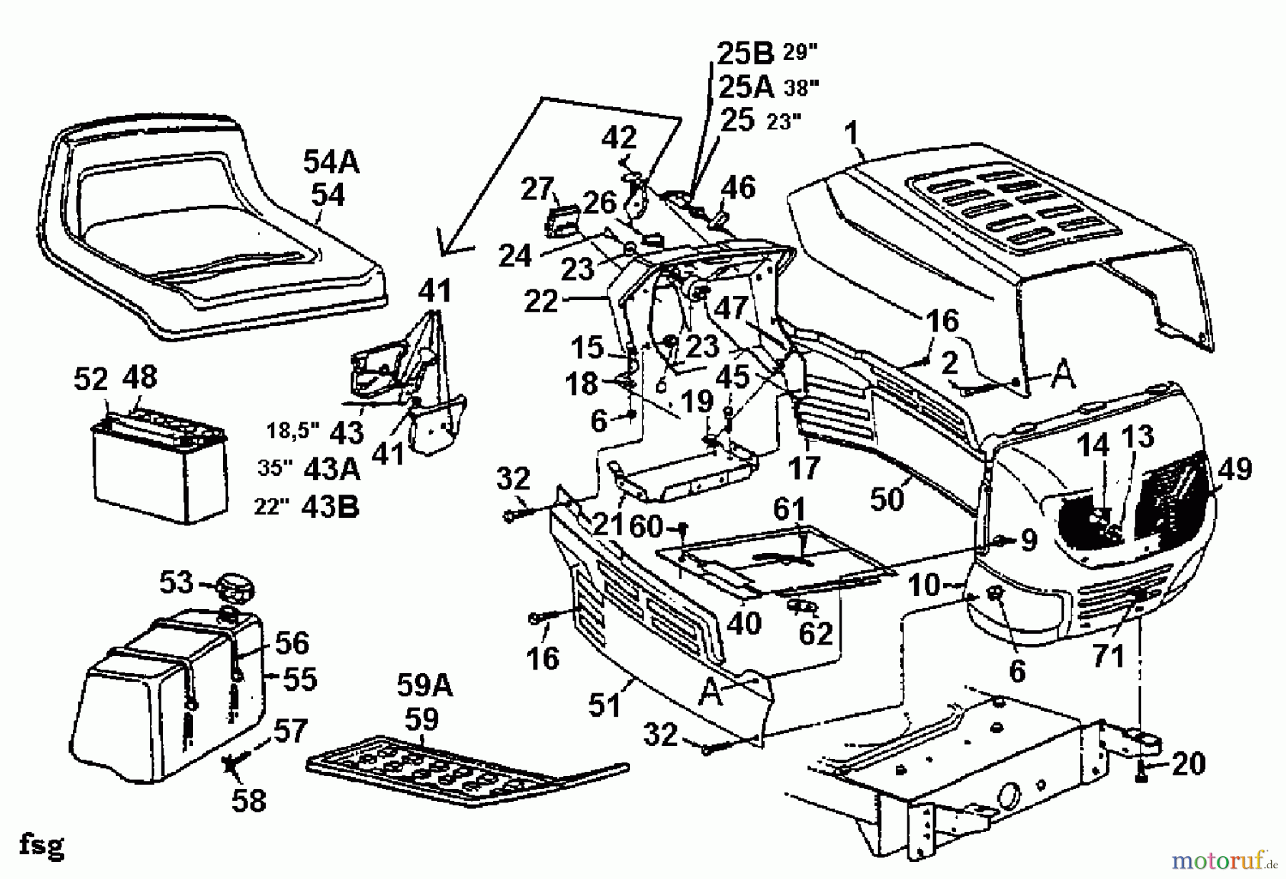  Bricobi Rasentraktoren BA 15/1020 13AD763N601  (1997) Armaturenbrett, Motorhaube, Sitzwanne