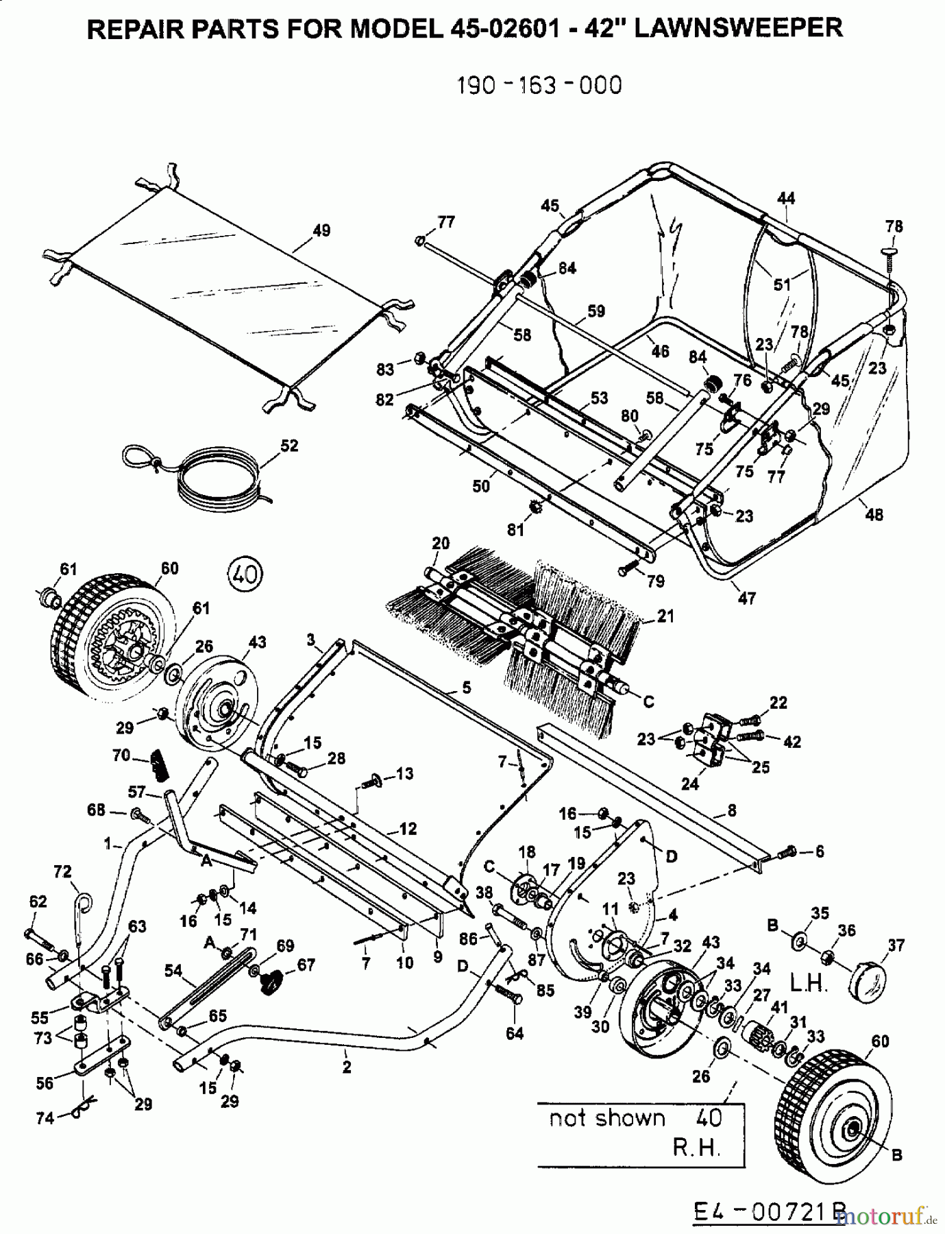 MTD Zubehör Zubehör Garten- und Rasentraktoren Rasenkehrer 45-02601 (190-163-000) 190-163-000 (2003) Grundgerät