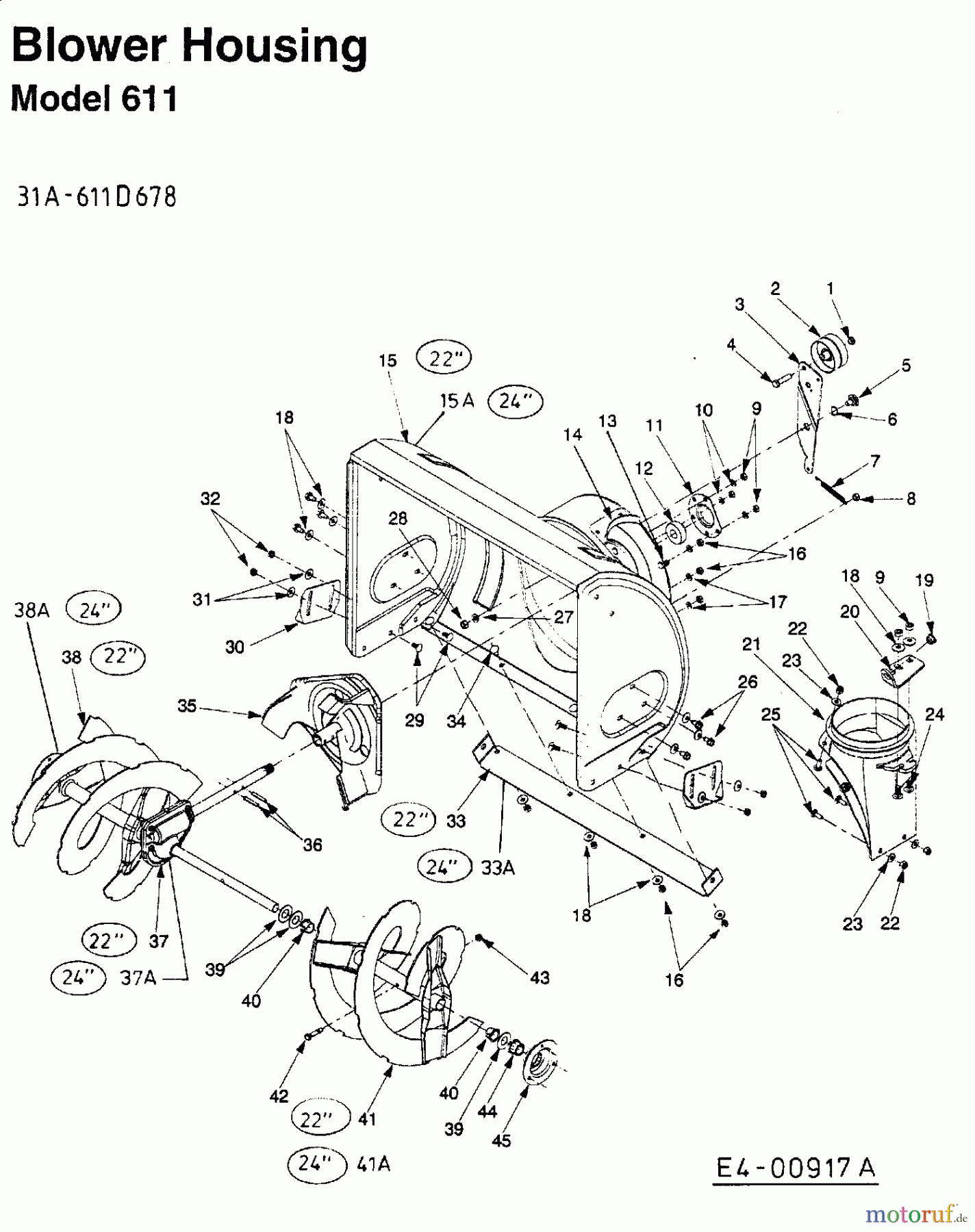  MTD Schneefräsen 611 D 31A-611D678  (2002) Fräsgehäuse, Schnecke, Schneckenantrieb