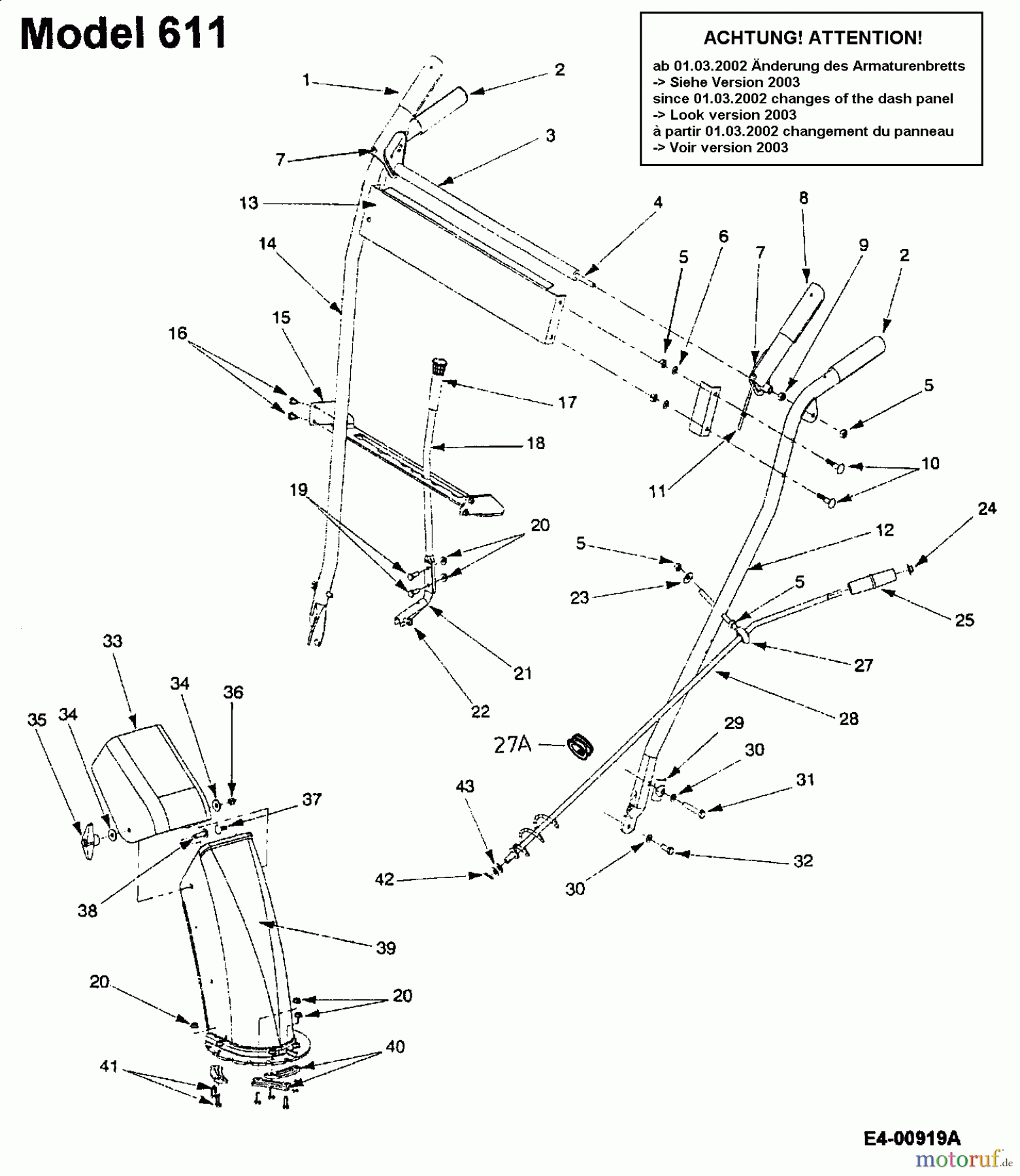 MTD Schneefräsen 611 D 31A-611D678 (2002) Auswurfschacht, Holm
