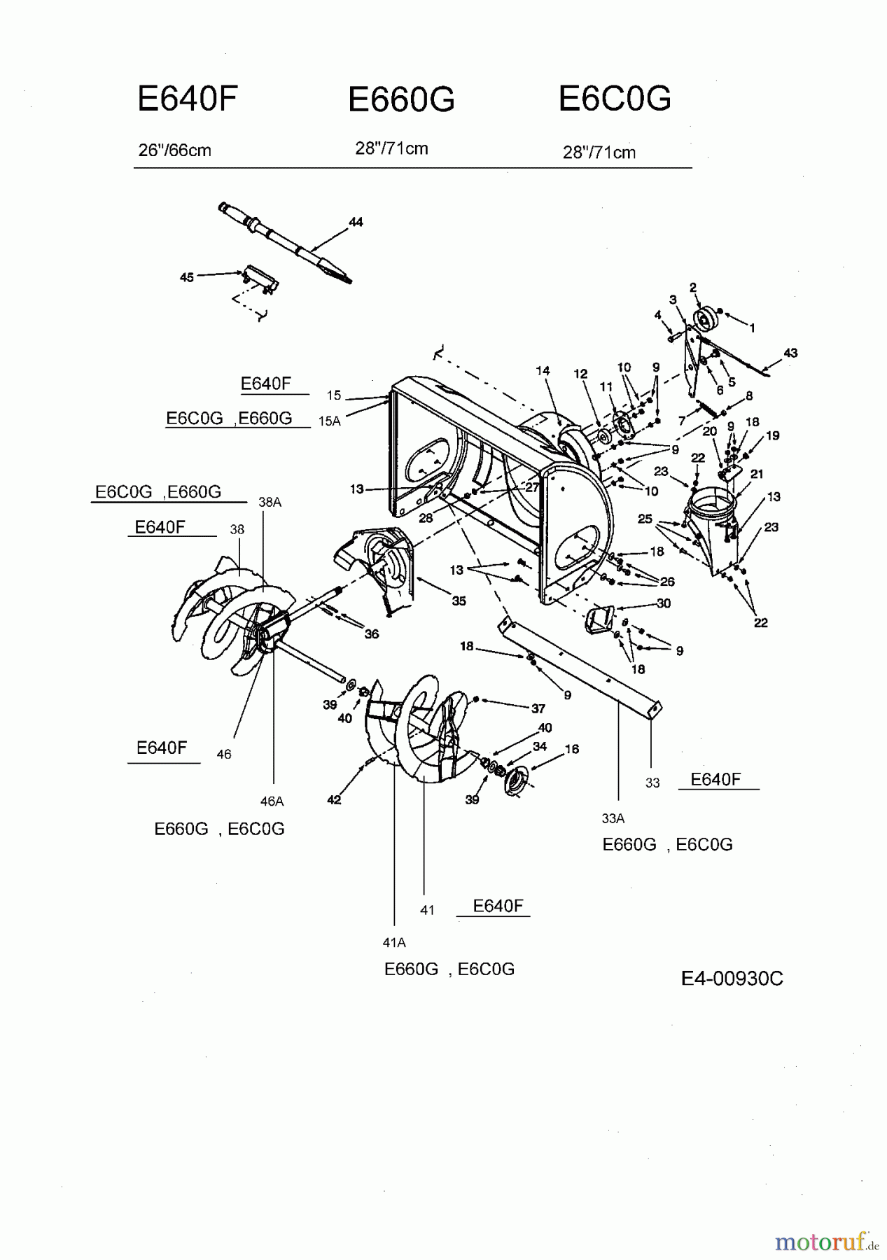 MTD Schneefräsen E 6 C 0 G 31AT6C0G678 (2004) Fräsgehäuse, Schnecke, Schneckenantrieb