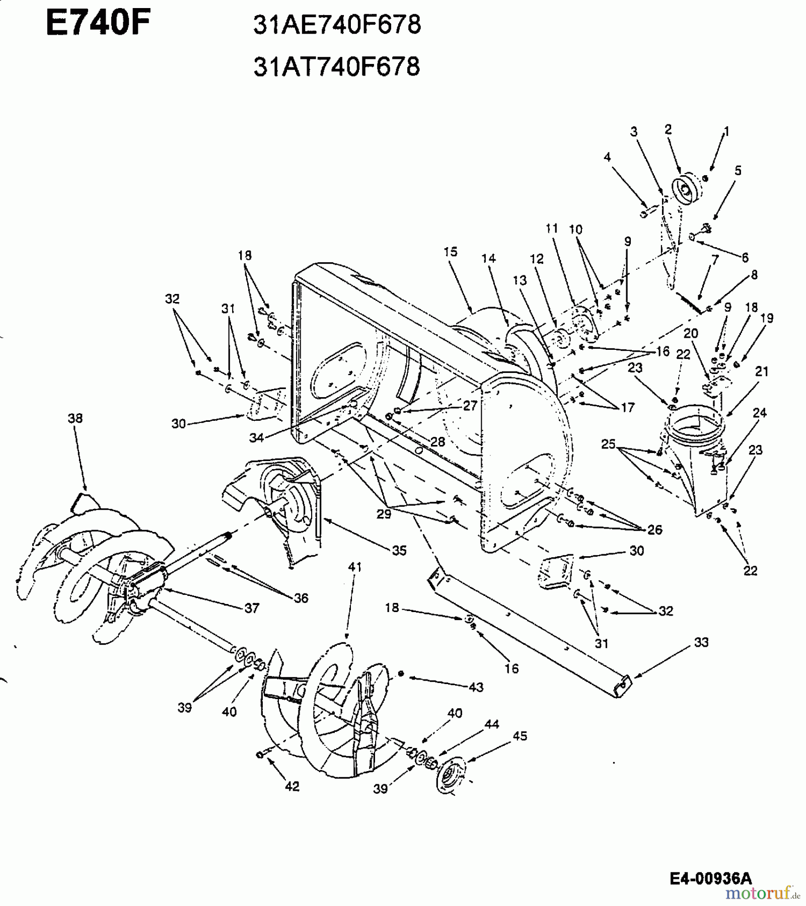 MTD Schneefräsen E 740 F 31AE740F678  (2002) Fräsgehäuse, Schnecke, Schneckengetriebe