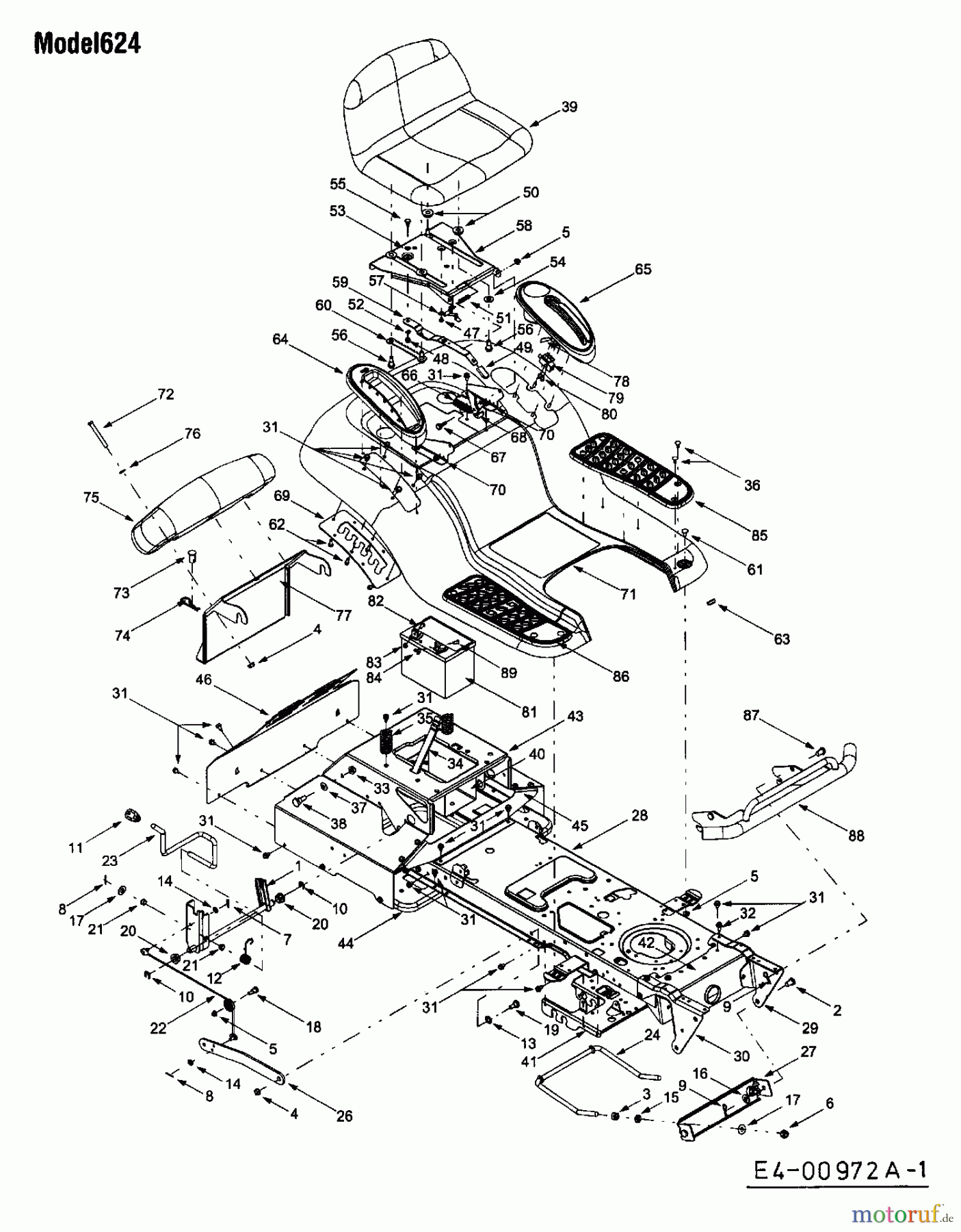Yard-Man Rasentraktoren ZG 6170 13AD624G643 (2001) Mähwerksaushebung, Sitz, Sitzwanne