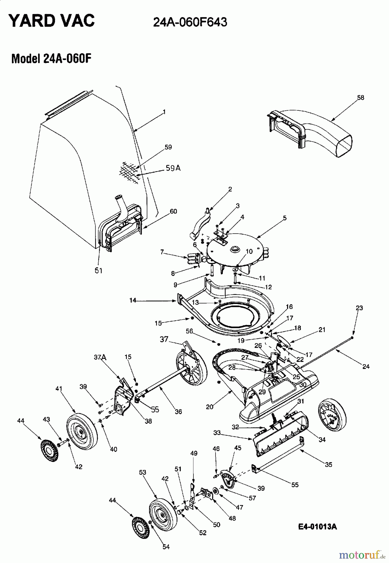  Yard-Man Laubbläser, Laubsauger YARD VAC 24A-060F643  (2003) Fangsack, Messerträger, Saugmaul