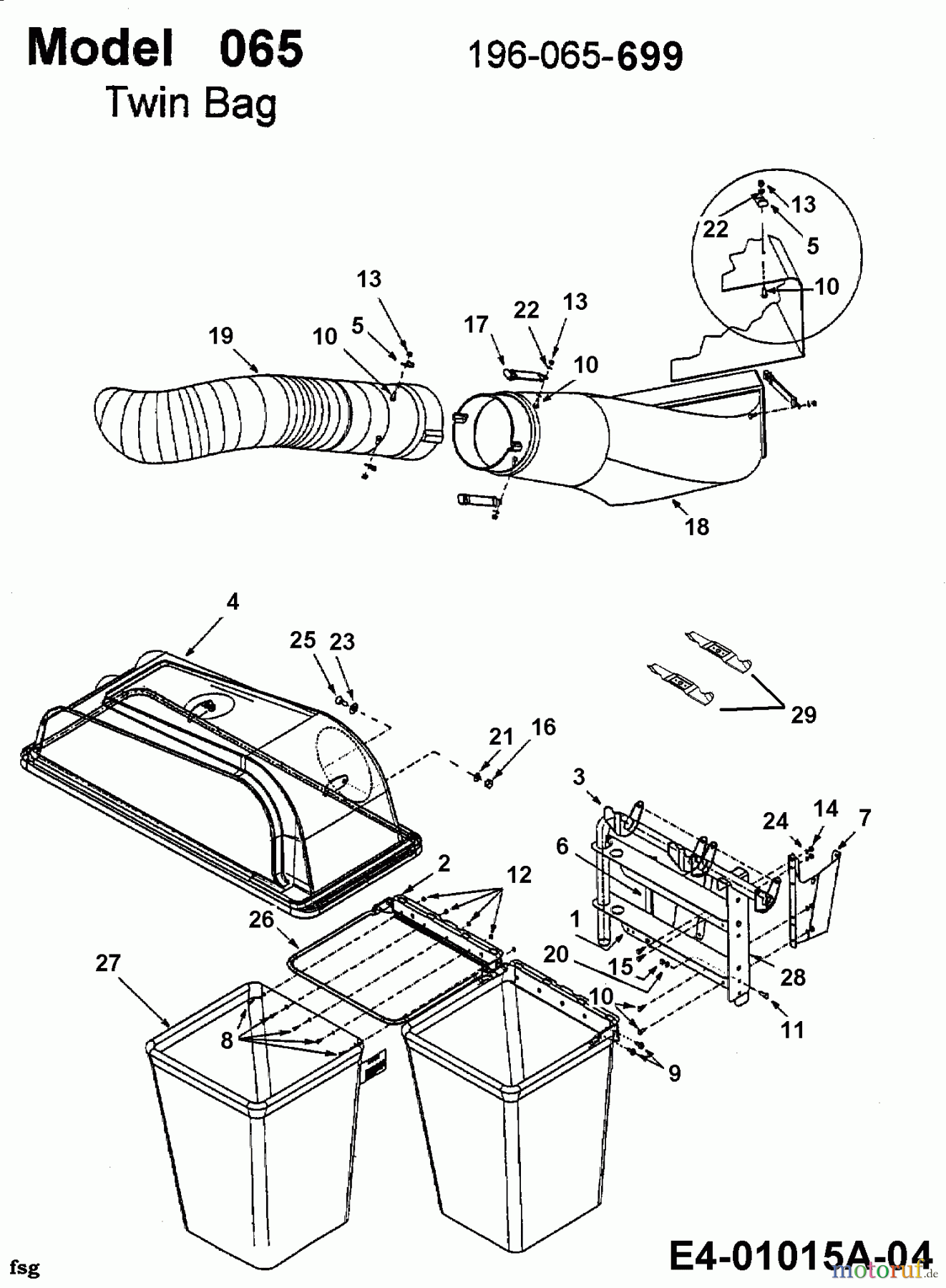  MTD Zubehör Zubehör Garten- und Rasentraktoren Grasfangvorrichtung für 400 Serie 196-065-699  (2003) Grasfangkorb