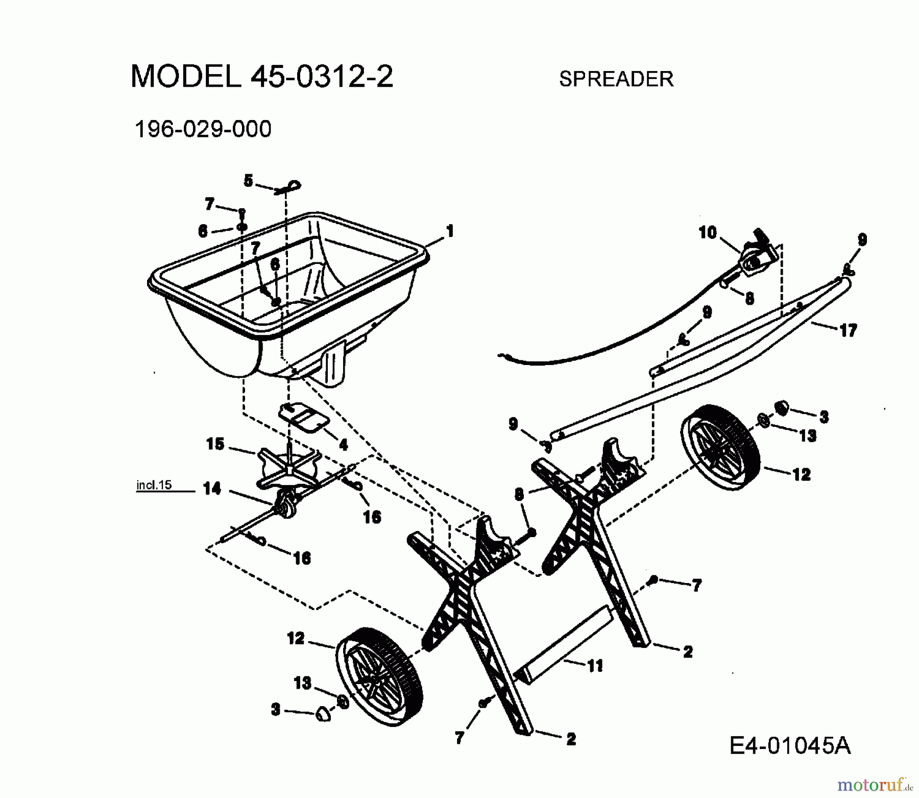  MTD Zubehör Zubehör handgeführte Geräte Streuer 45-03123  (196-029-000) 196-029-000  (2005) Grundgerät