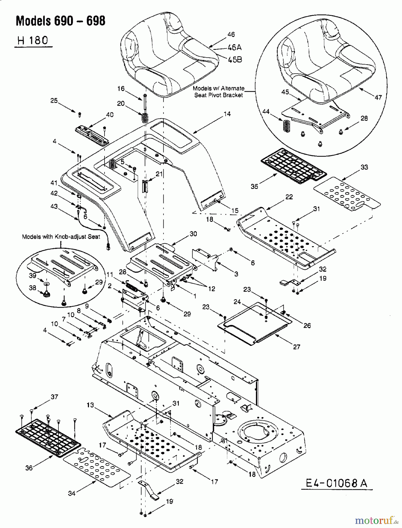 MTD Rasentraktoren H 180 13AT698G678 (2003) Sitz, Sitzwanne