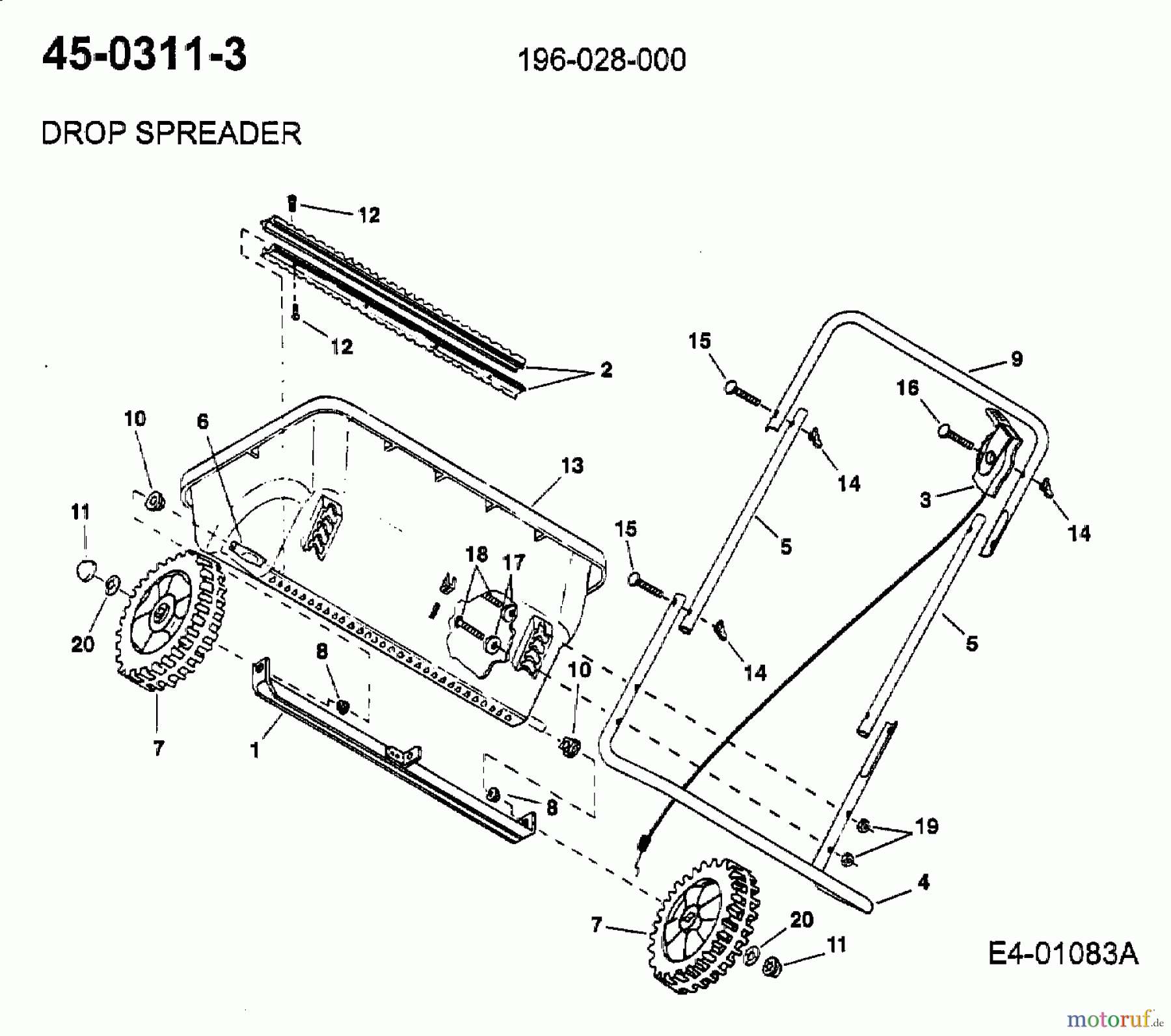 MTD Zubehör Zubehör handgeführte Geräte Streuer 45-03113 (196-028-000) 196-028-000 (2003) Grundgerät