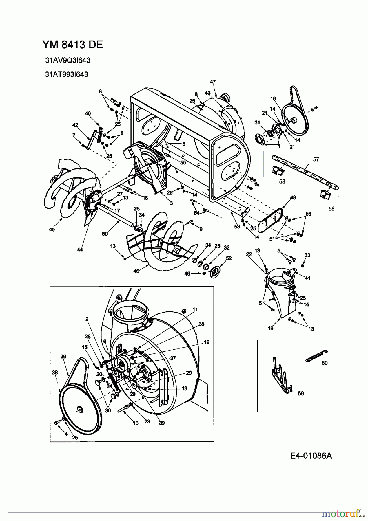 Yard-Man Schneefräsen YM 8413 DE 31AV9Q3I643 (2005) Fräsgehäuse, Schnecke, Schneckenantrieb