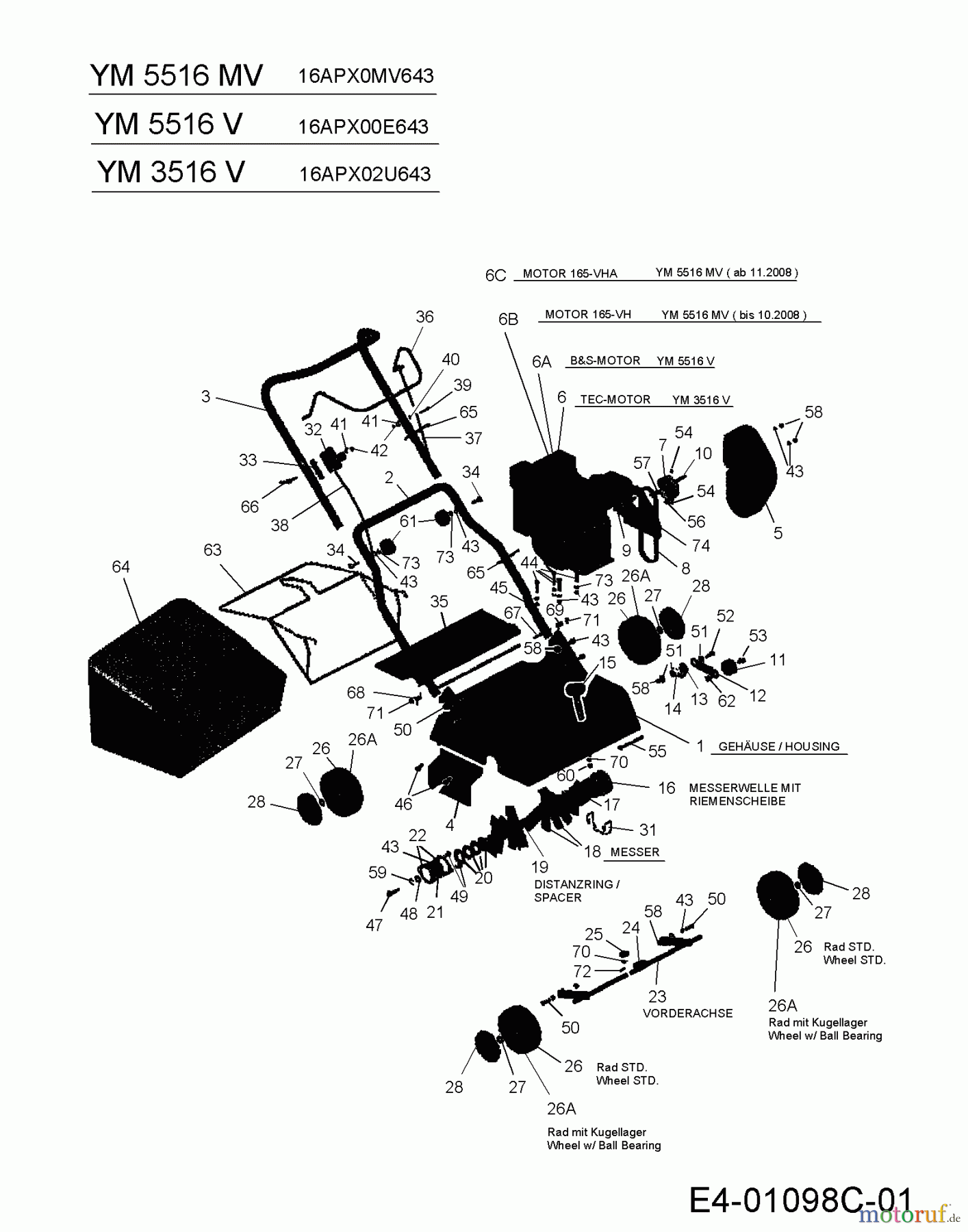 Yard-Man Motorvertikutierer YM 5516 MV 16APX0MV643 (2008) Grundgerät