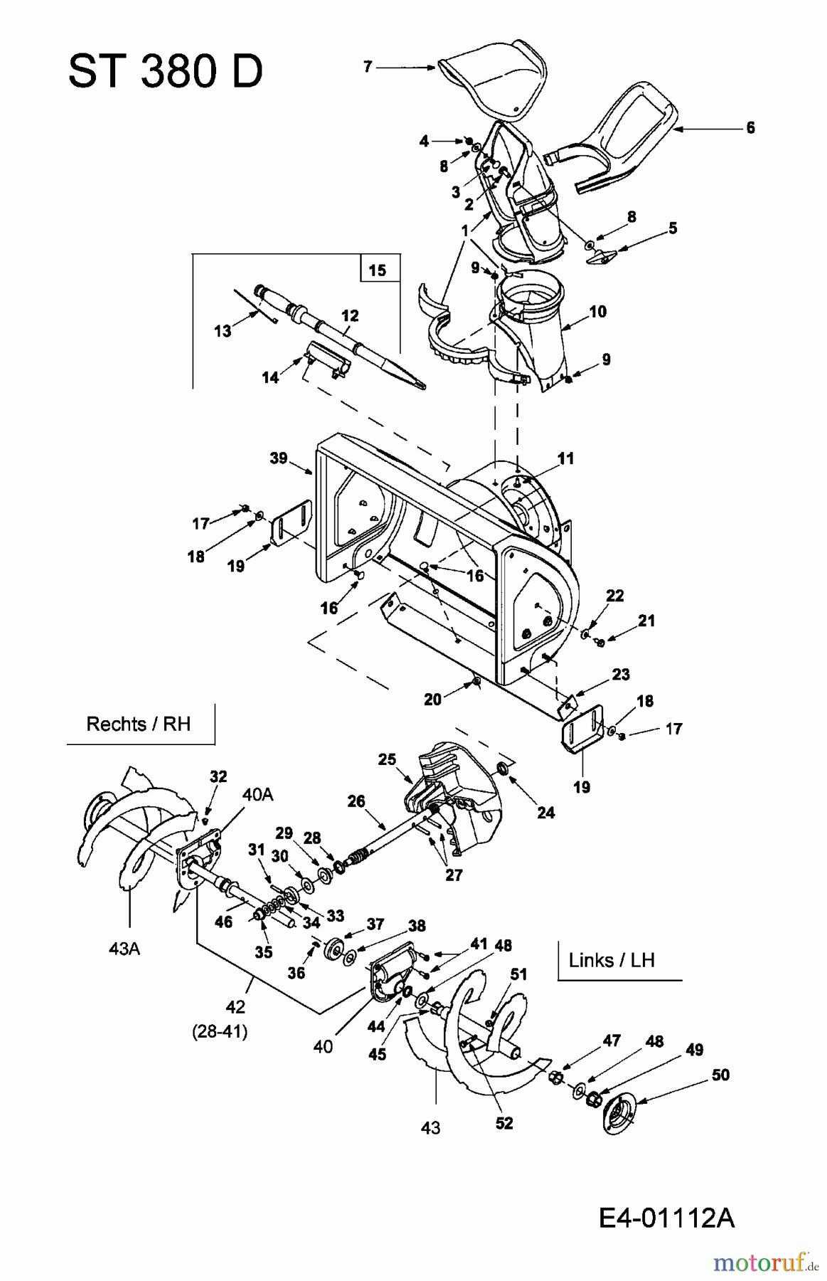 MTD Schneefräsen ST 380 D 31A-380D678 (2004) Fräsgehäuse, Schnecke, Schneckenantrieb