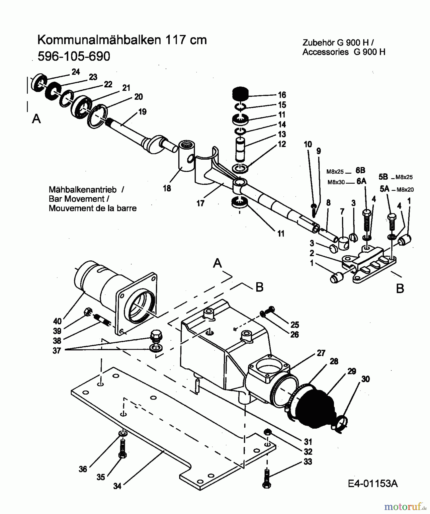  MTD Zubehör Zubehör Einachser Kommunalmähbalken 117cm für G 900 H 596-105-690  (2004) Mähbalkenantrieb