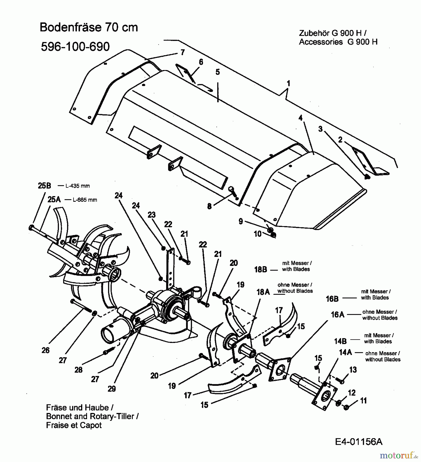 MTD Zubehör Zubehör Einachser Bodenfräse 70 cm für G 900 H 596-100-690 (2005) Getriebe, Hacksterne