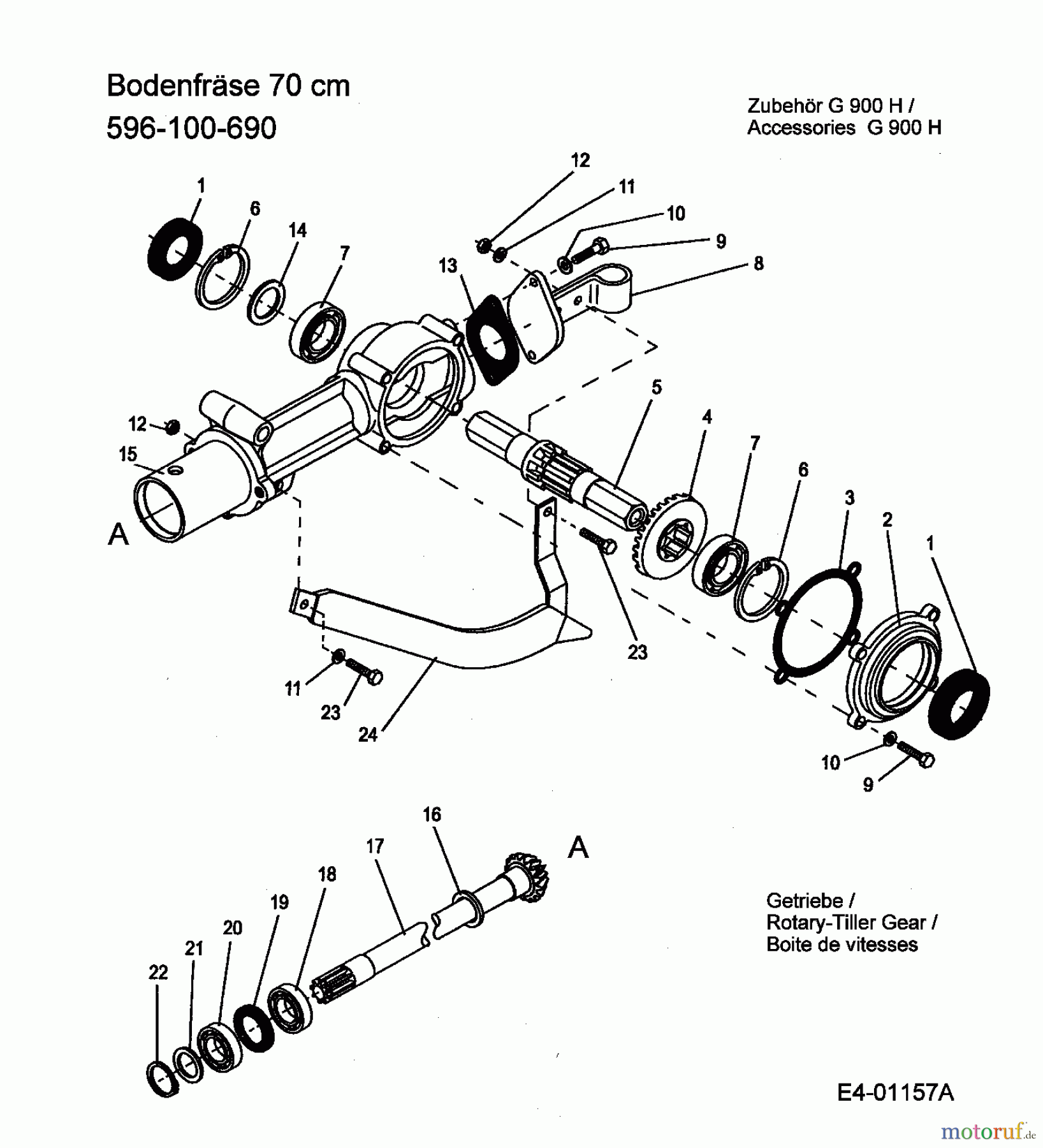  MTD Zubehör Zubehör Einachser Bodenfräse 70 cm für G 900 H 596-100-690  (2005) Getriebe