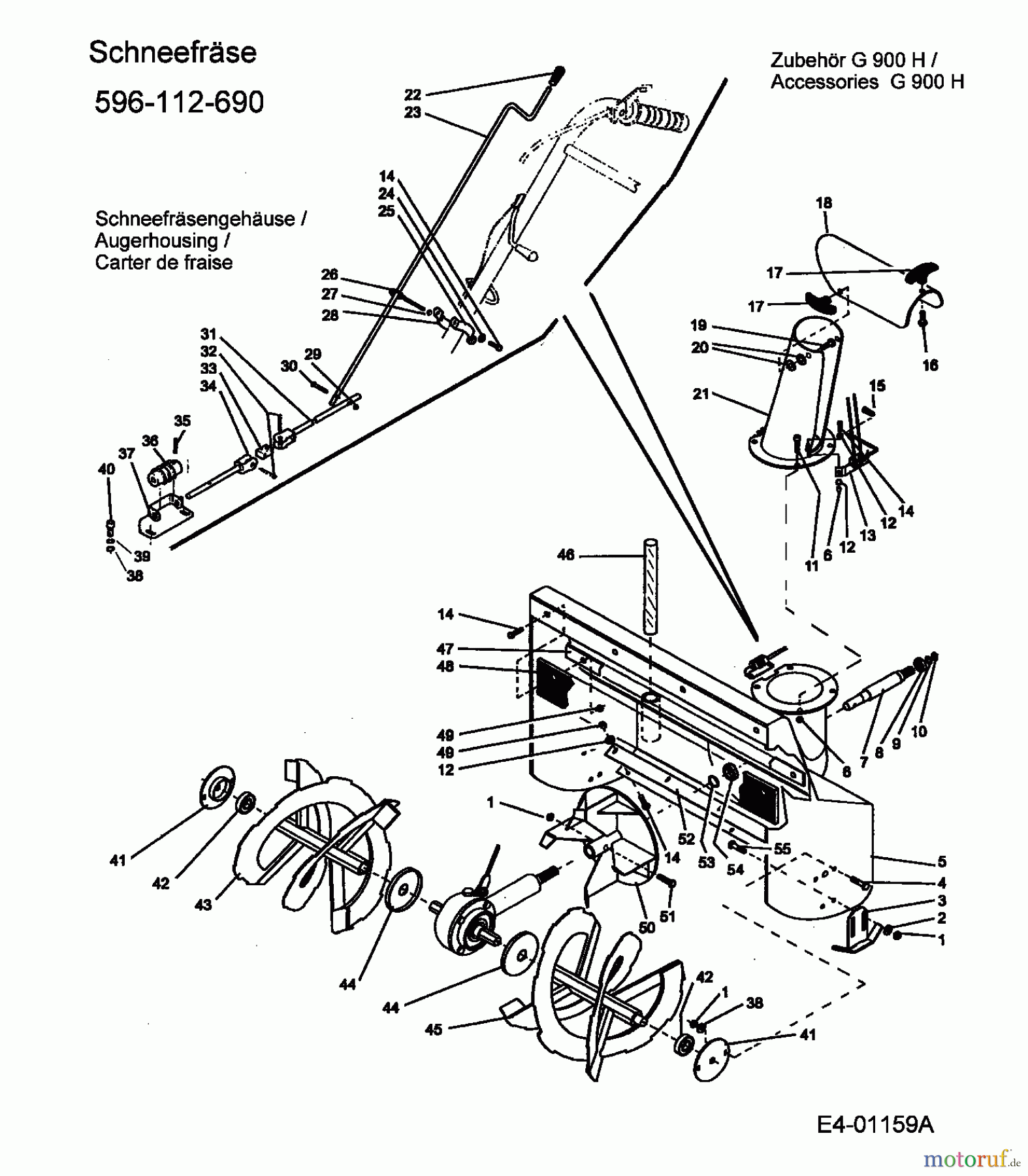 MTD Zubehör Zubehör Einachser Schneefräse 70 cm für G 900 H 596-112-690 (2005) Fräsgehäuse, Schnecke, Schneckengetriebe