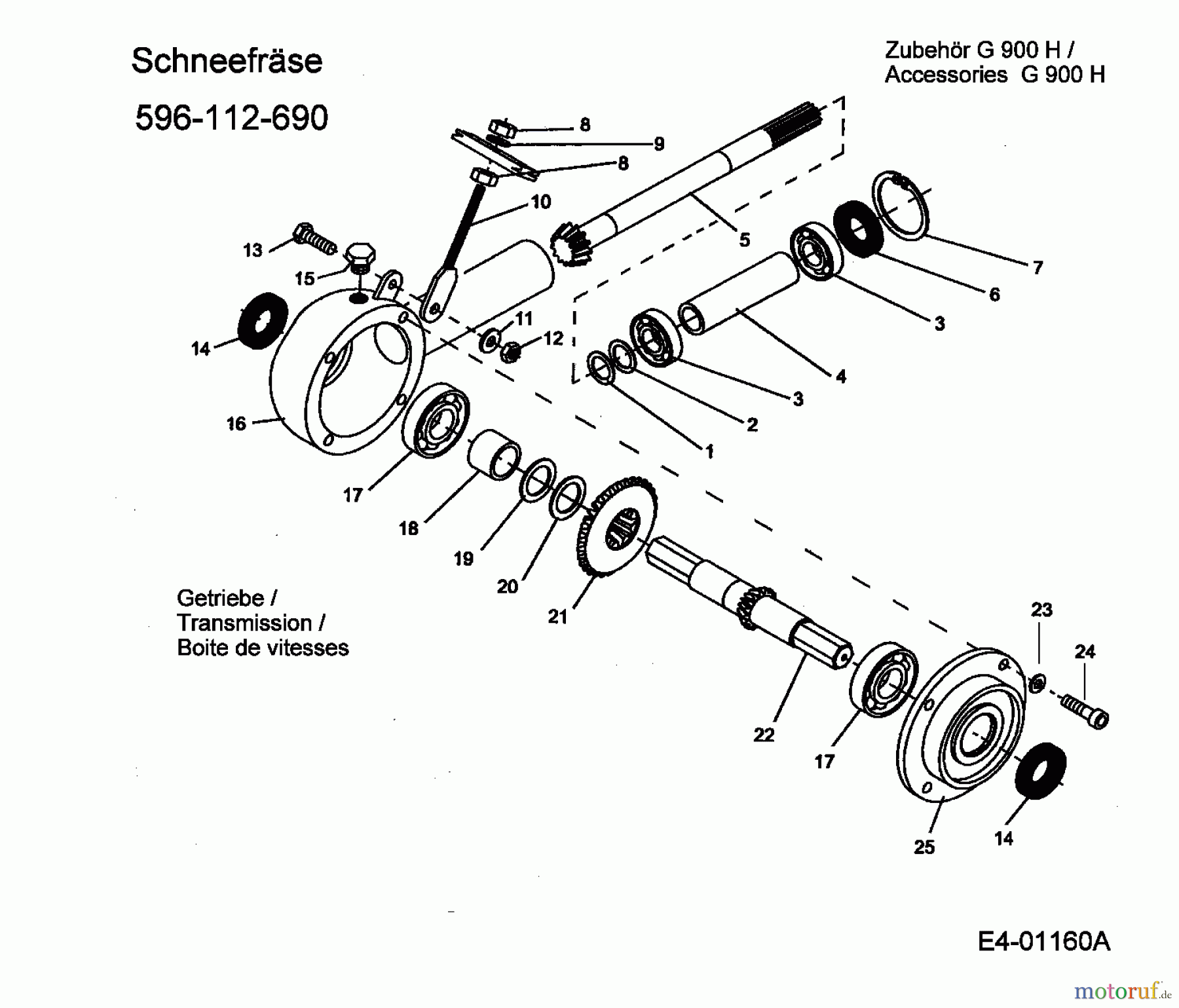 MTD Zubehör Zubehör Einachser Schneefräse 70 cm für G 900 H 596-112-690 (2004) Getriebe