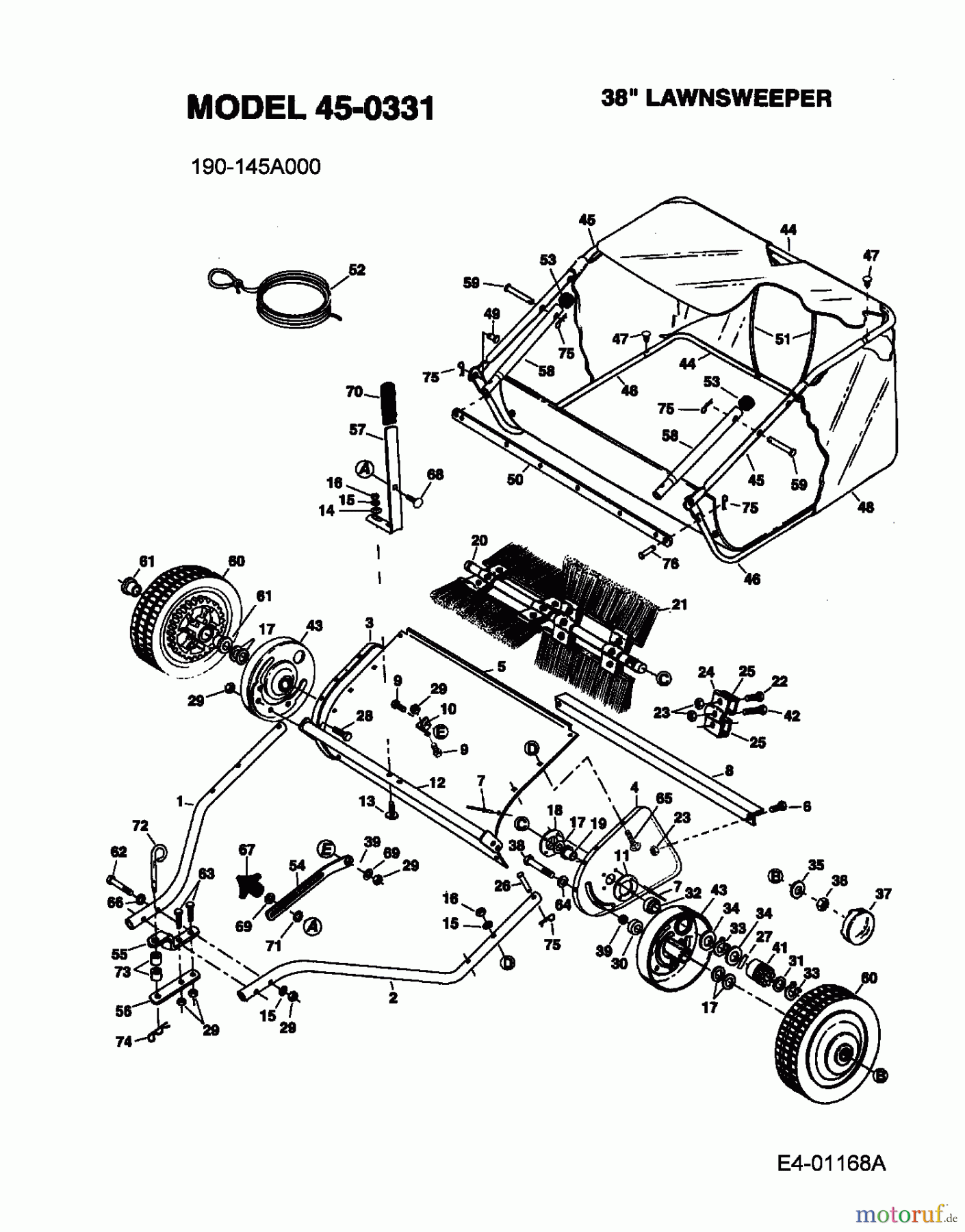 MTD Zubehör Zubehör Garten- und Rasentraktoren Rasenkehrer 45-0331 (190-145A000) 190-145A000 (2003) Grundgerät