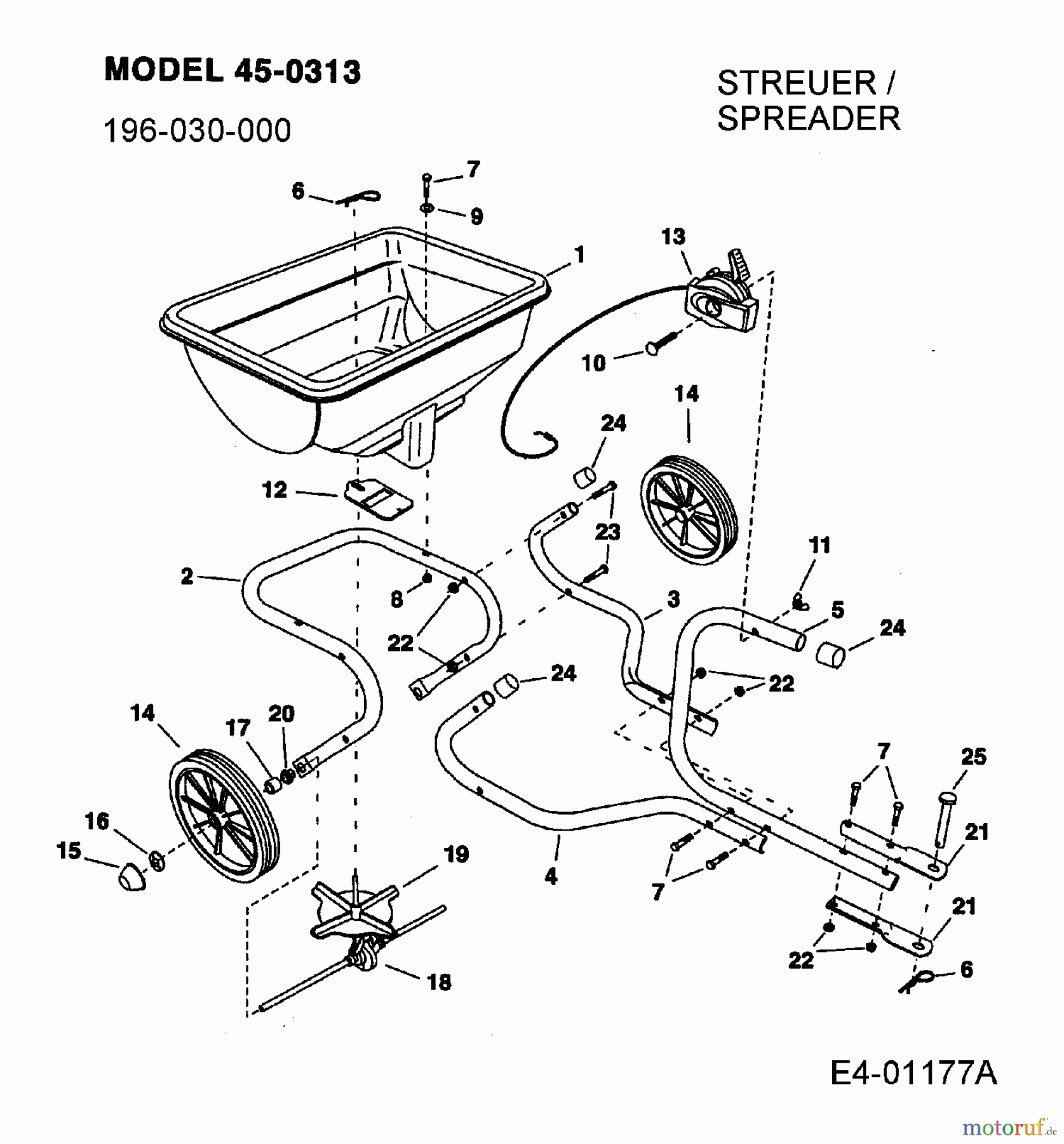 MTD Zubehör Zubehör Garten- und Rasentraktoren Streuer 45-0313 (196-030-000) 196-030-000 (2005) Grundgerät