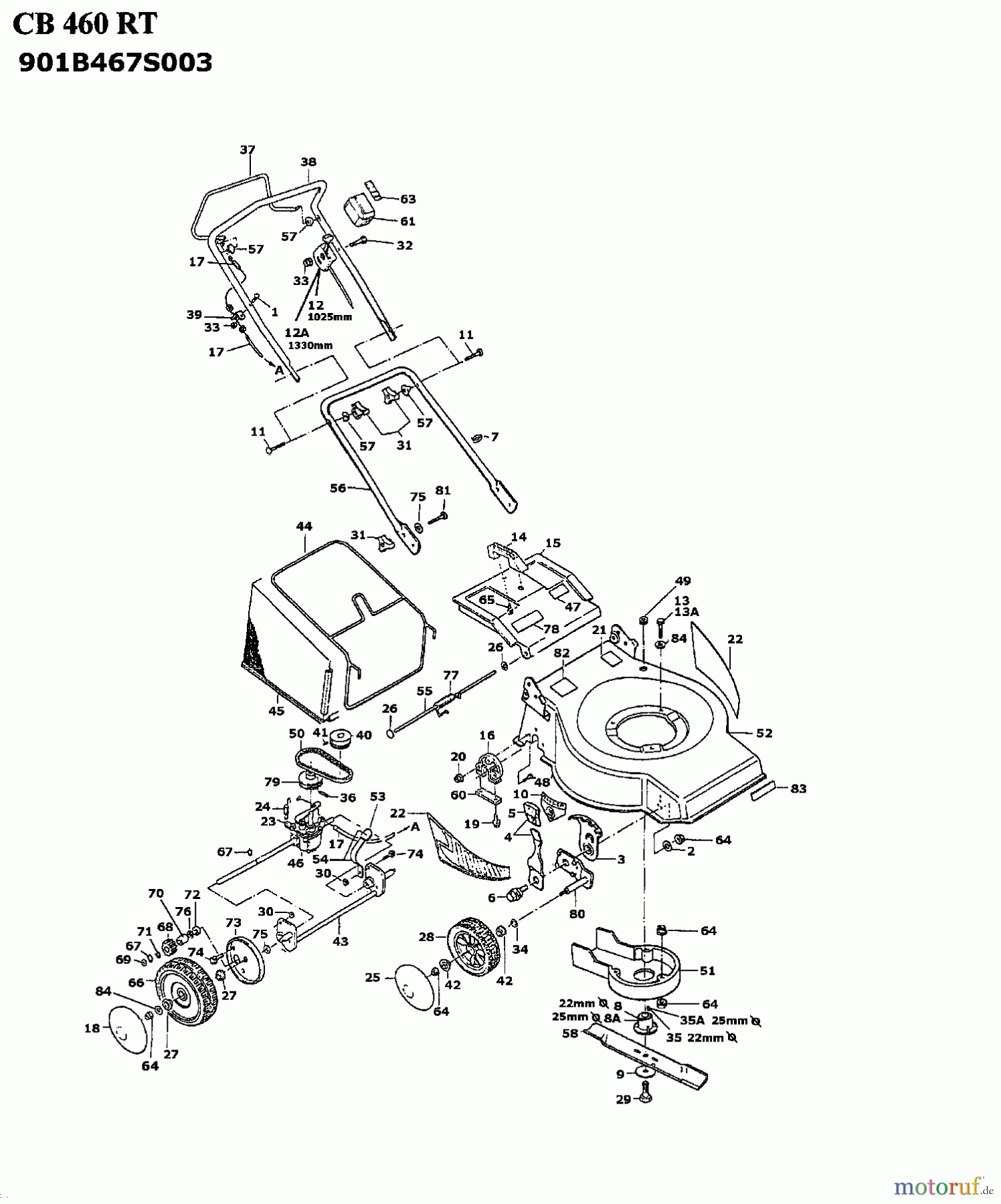 MTD Motormäher mit Antrieb CB 460 RT 901B467S003 (1995) Grundgerät