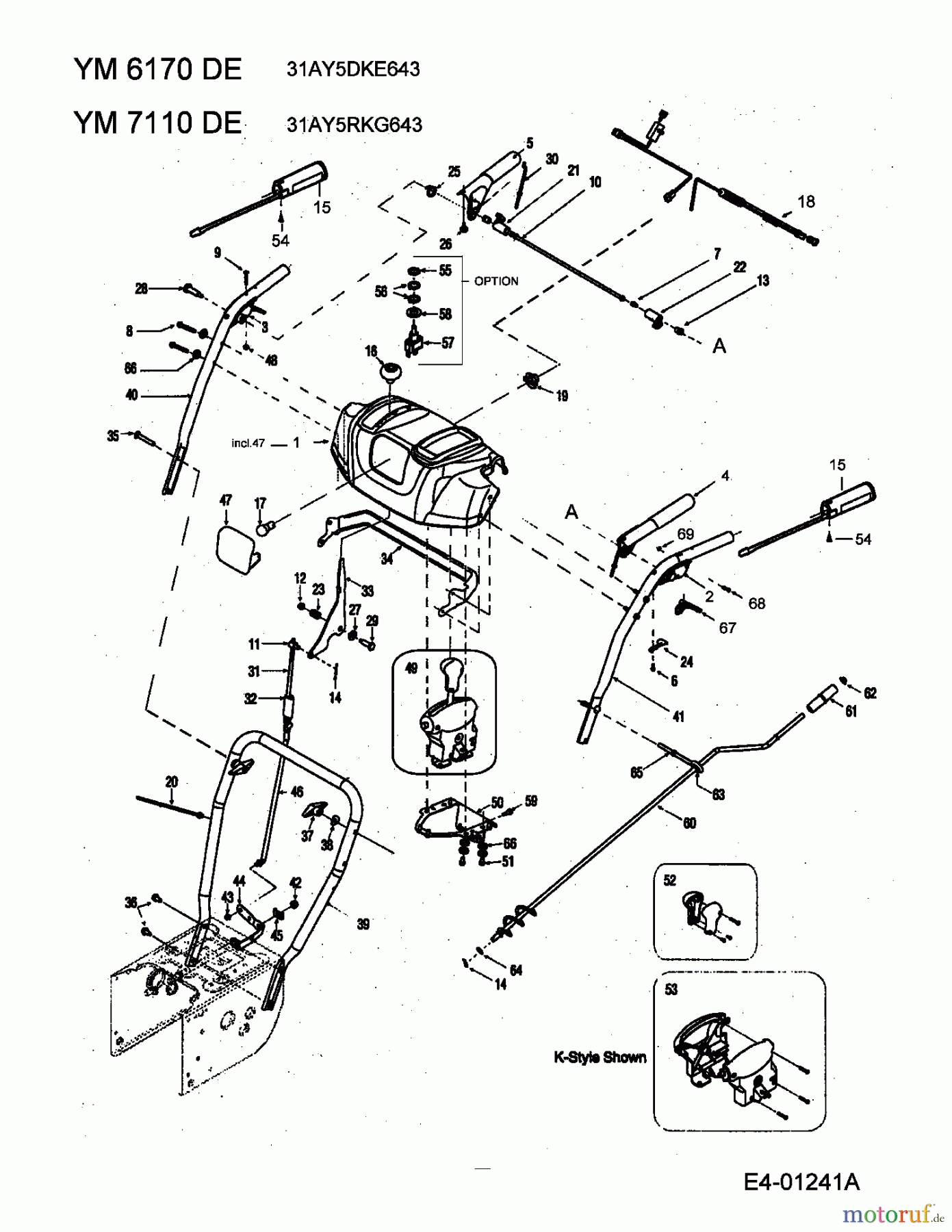 Yard-Man Schneefräsen YM 7110 DE 31AY5RKG643 (2005) Armaturenbrett, Holm, Kurbel