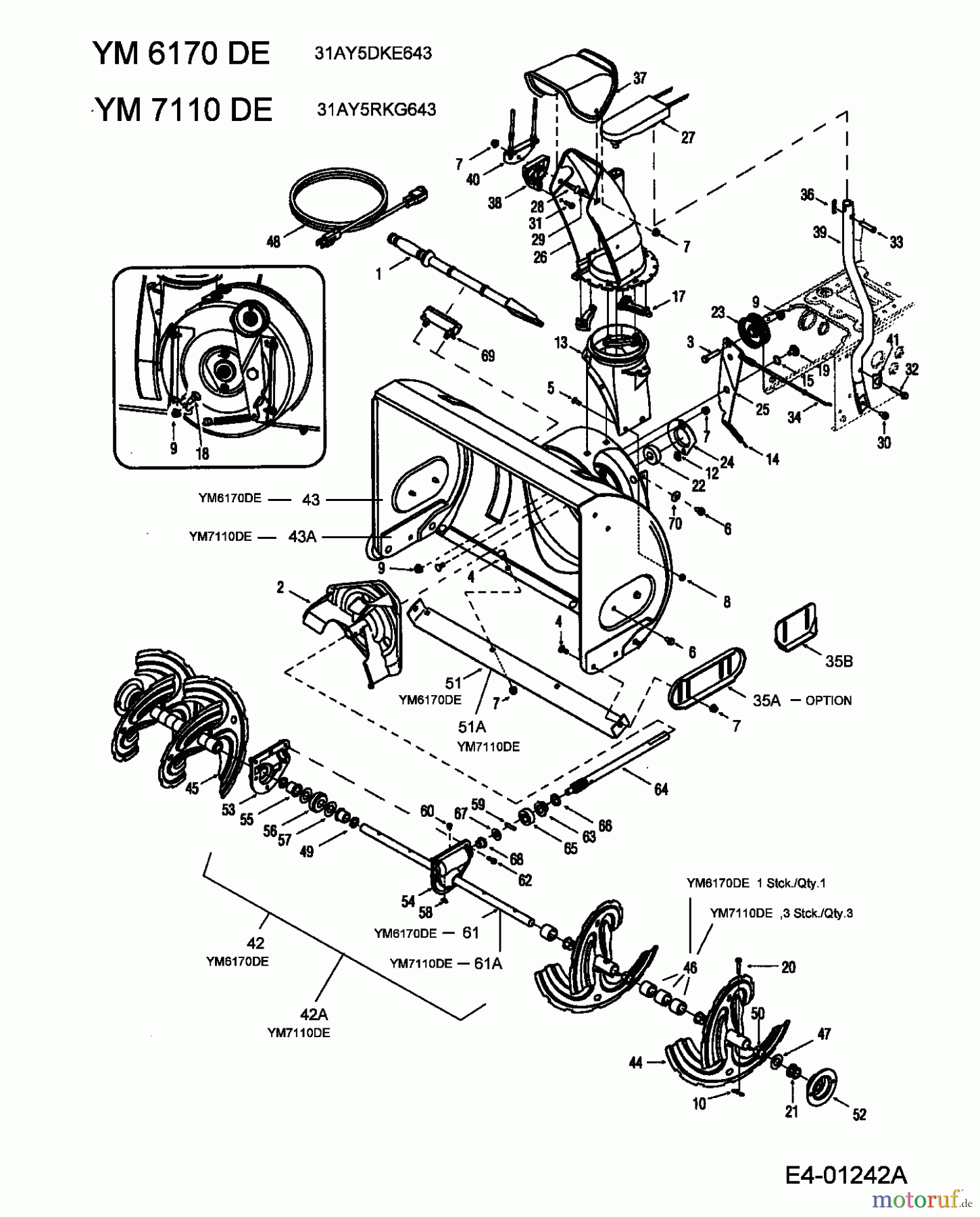 Yard-Man Schneefräsen YM 7110 DE 31AY5RKG643 (2005) Fräsgehäuse, Schnecke, Schneckengetriebe