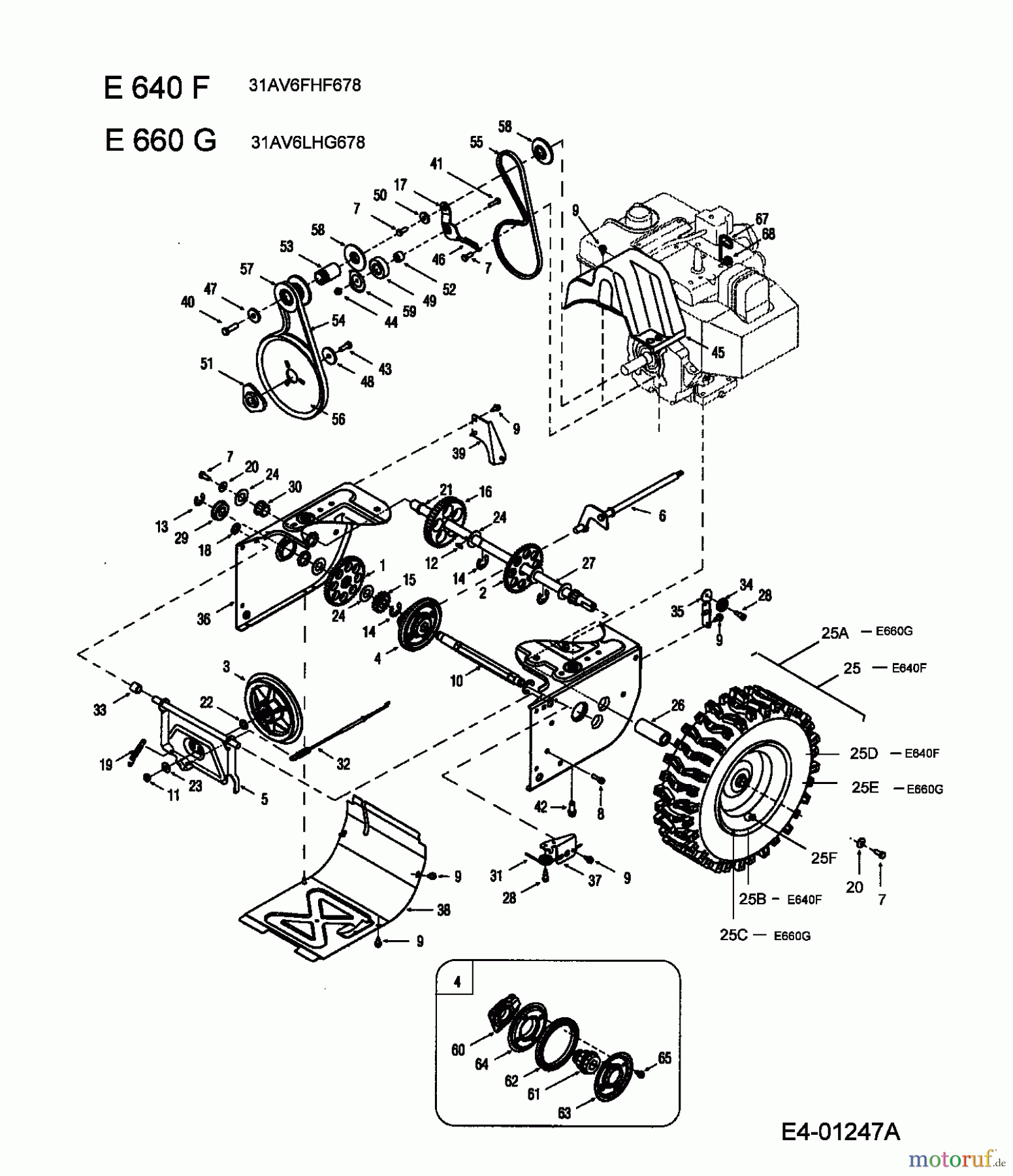 MTD Schneefräsen E 640 F 31AV6FHF678 (2005) Fahrantrieb, Fräsantrieb, Räder