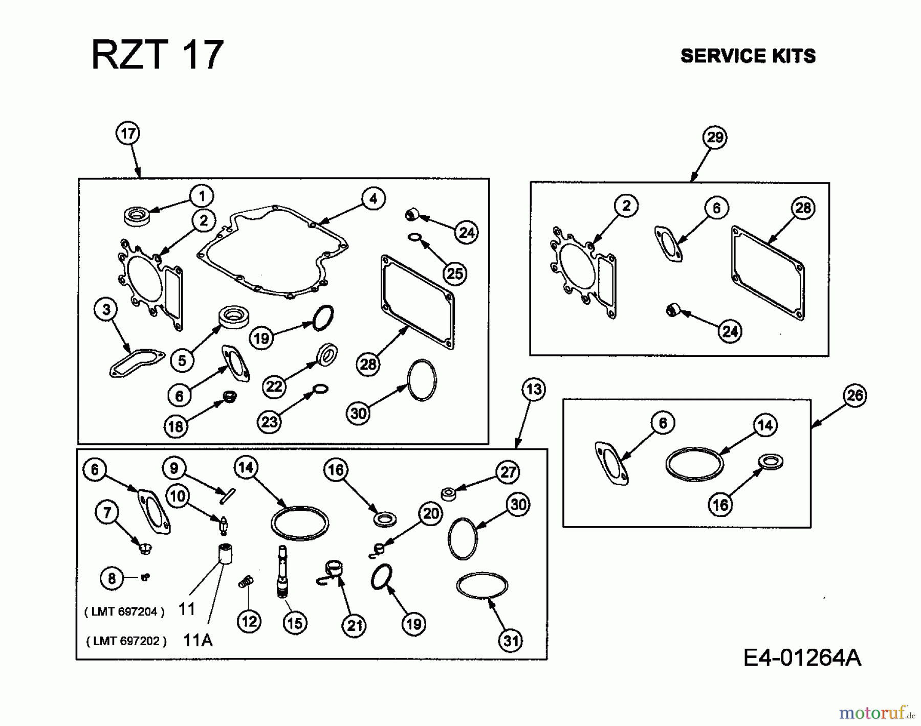 Cub Cadet Zero Turn RZT 17 17BA5A4G603 (2005) Reparatur Kits