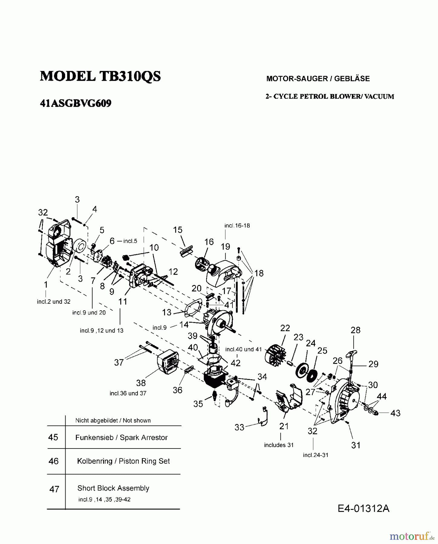  Troy-Bilt Laubläser, Laubsauger TB 310 QS 41ASGBVG609  (2006) Motor