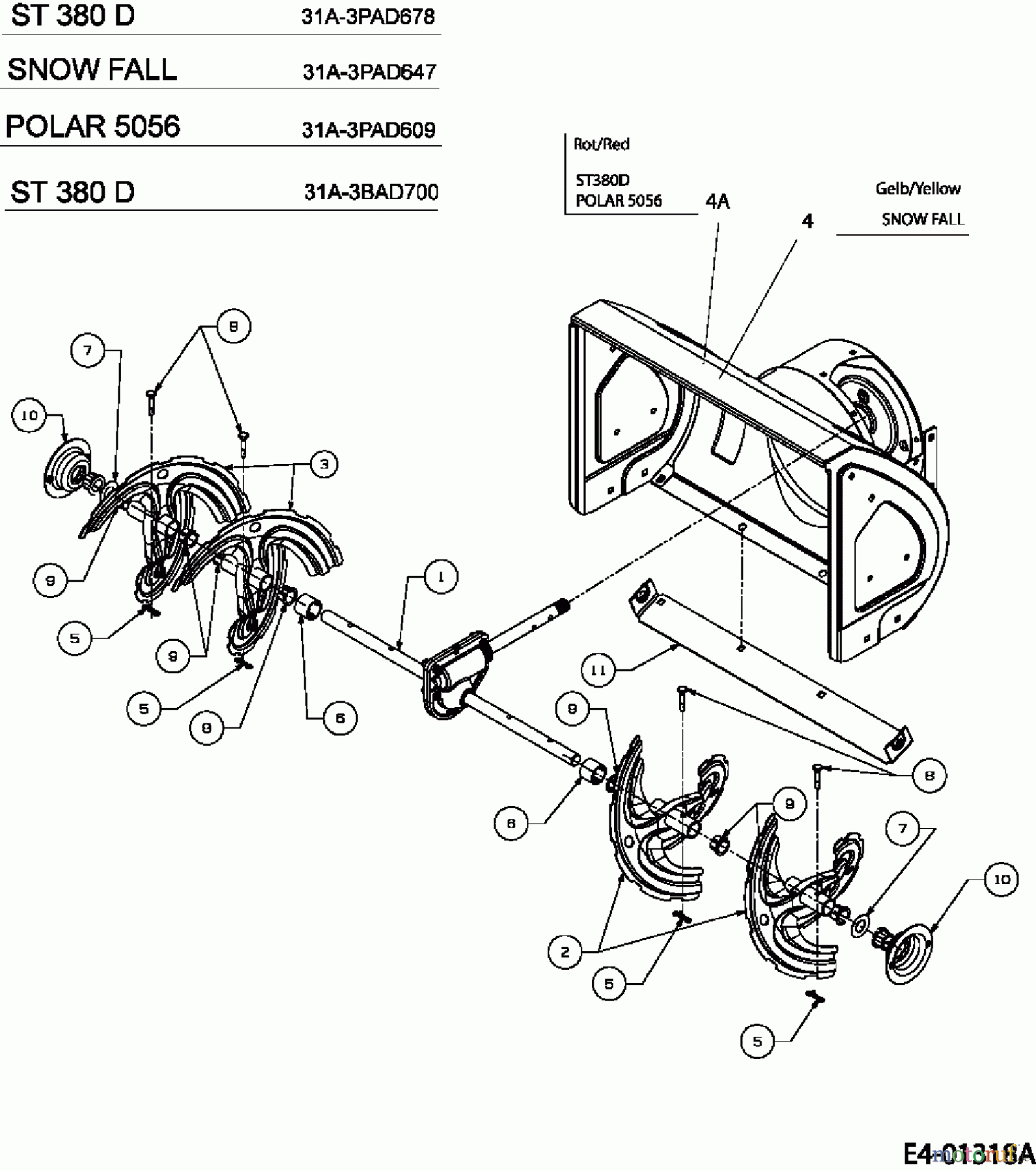 Troy-Bilt Schneefräsen POLAR 5056 31A-3PAD609 (2006) Fräsgehäuse, Schnecke, Schneckenantrieb