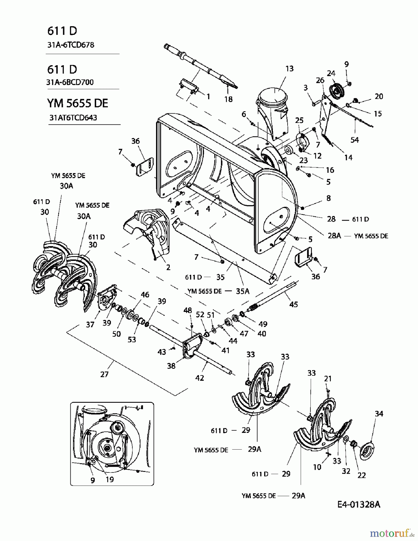 Yard-Man Schneefräsen YM 5655 DE 31AT6TCD643 (2006) Fräsgehäuse, Schnecke, Schneckenantrieb