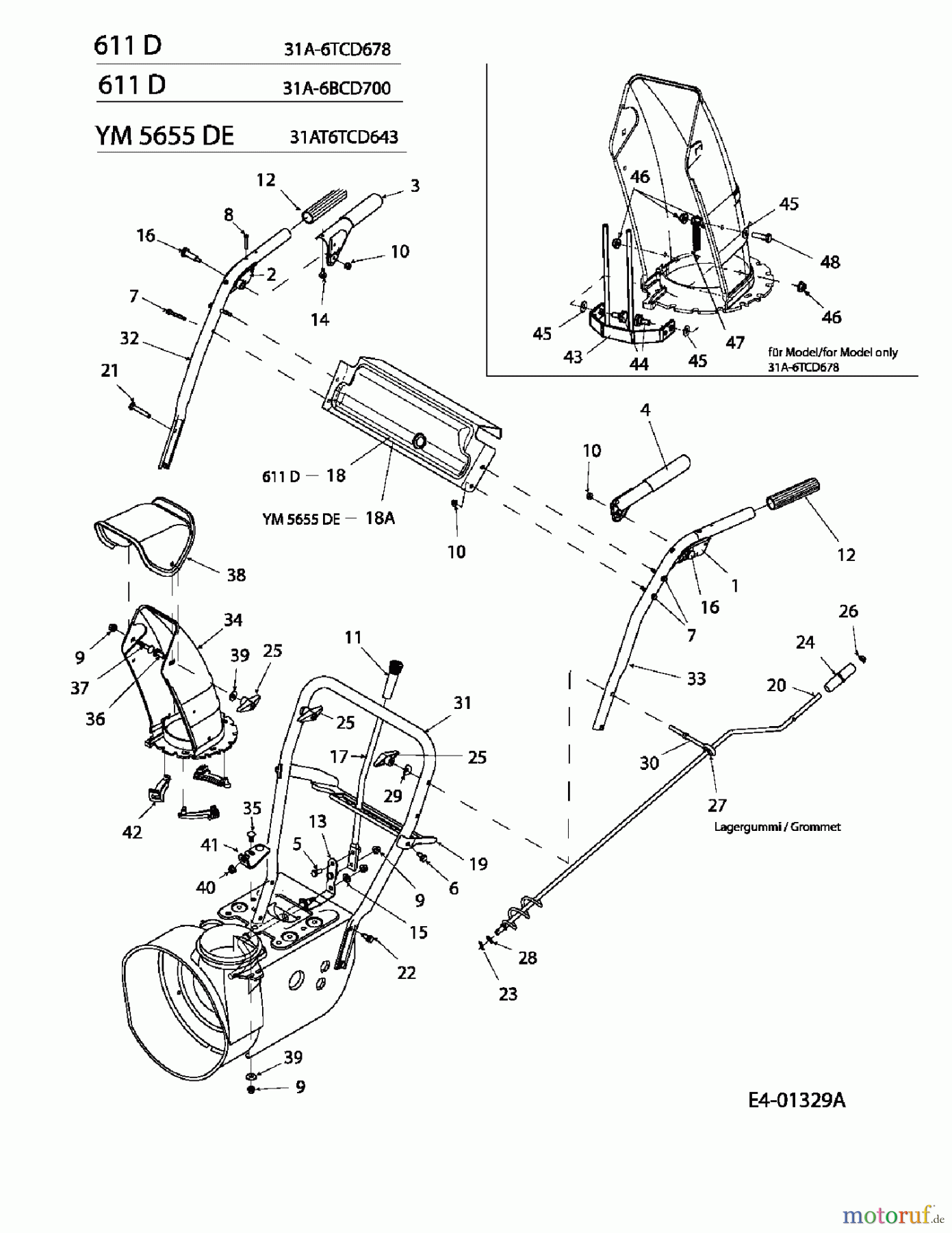 Yard-Man Schneefräsen YM 5655 DE 31AT6TCD643 (2006) Armaturenbrett, Auswurfschacht, Holm