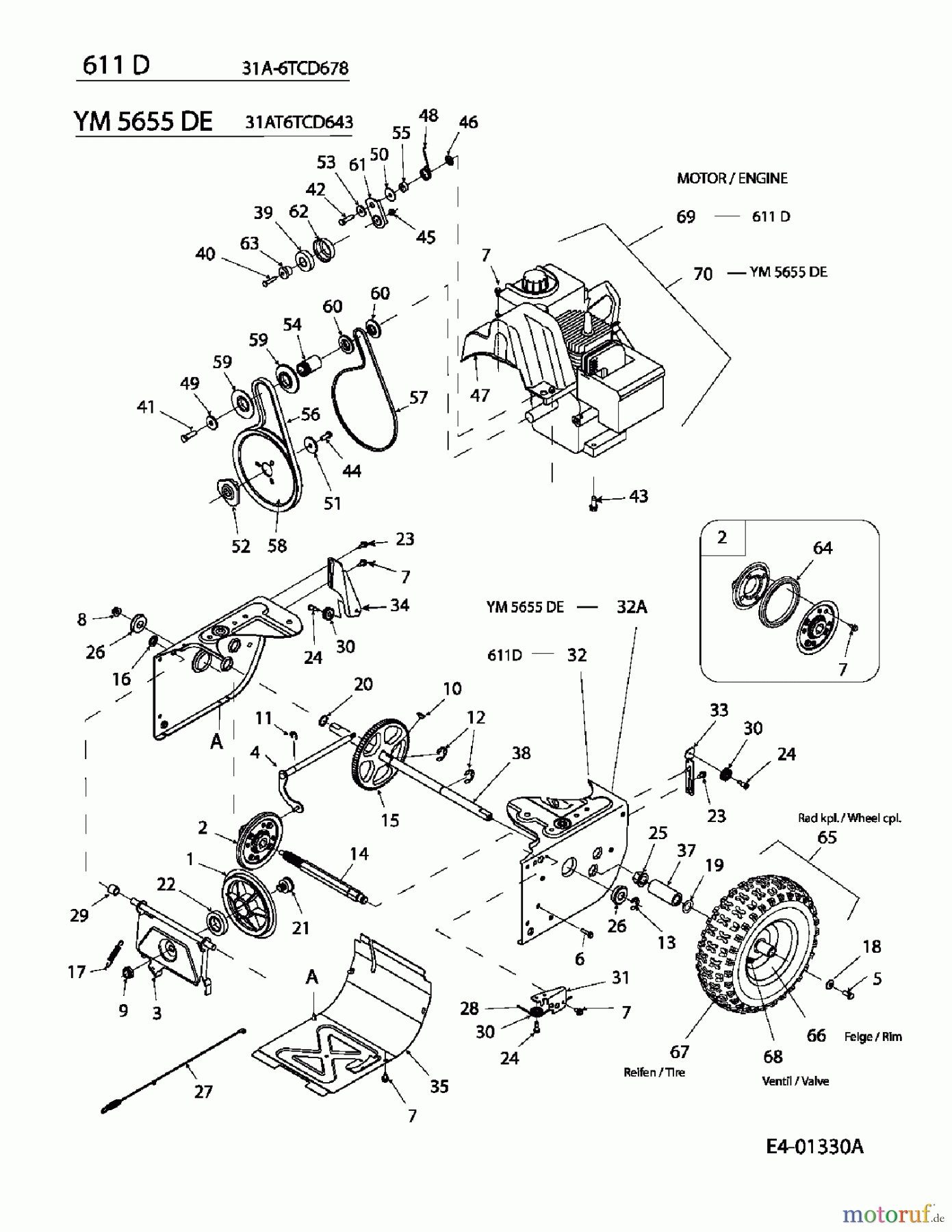 Yard-Man Schneefräsen YM 5655 DE 31AT6TCD643 (2006) Fahrantrieb, Fräsantrieb, Räder