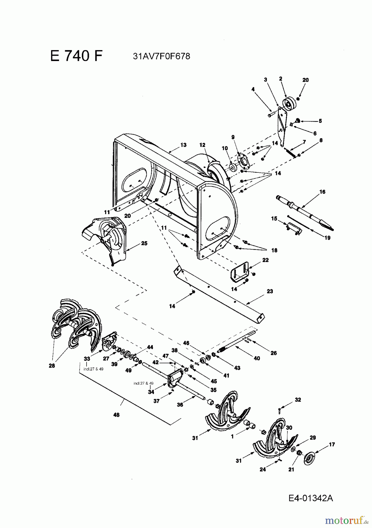  MTD Schneefräsen E 740 F 31AV7F0F678  (2006) Fräsgehäuse, Schnecke, Schneckengetriebe