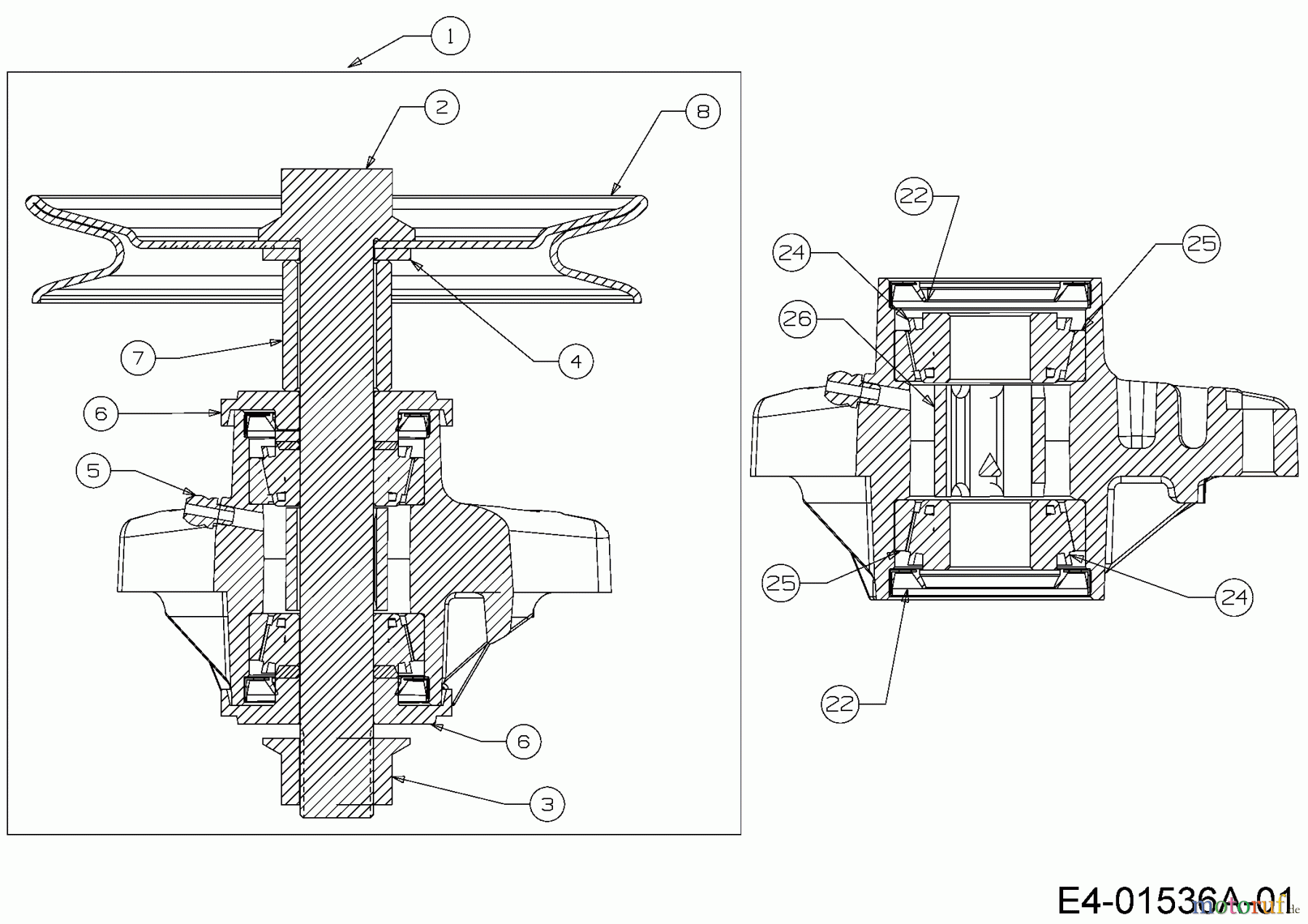 Cub Cadet Rasentraktoren CC 1020 13AE11CG603 (2005) Messerspindel 618-04124A