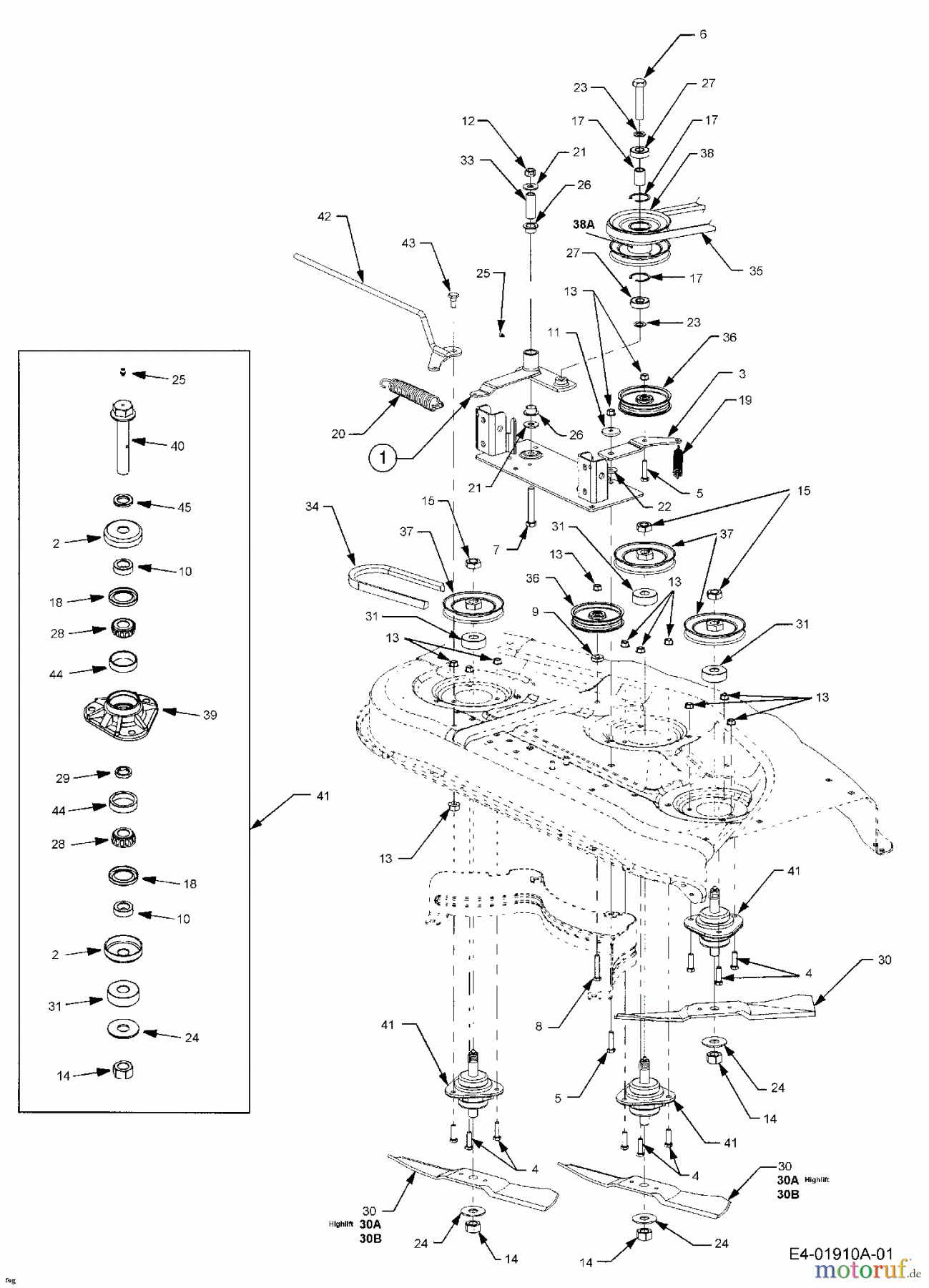Cub Cadet Rasentraktoren HDS 2205 13A-298-603 (2001) Keilriemen, Messer, Messerspindel