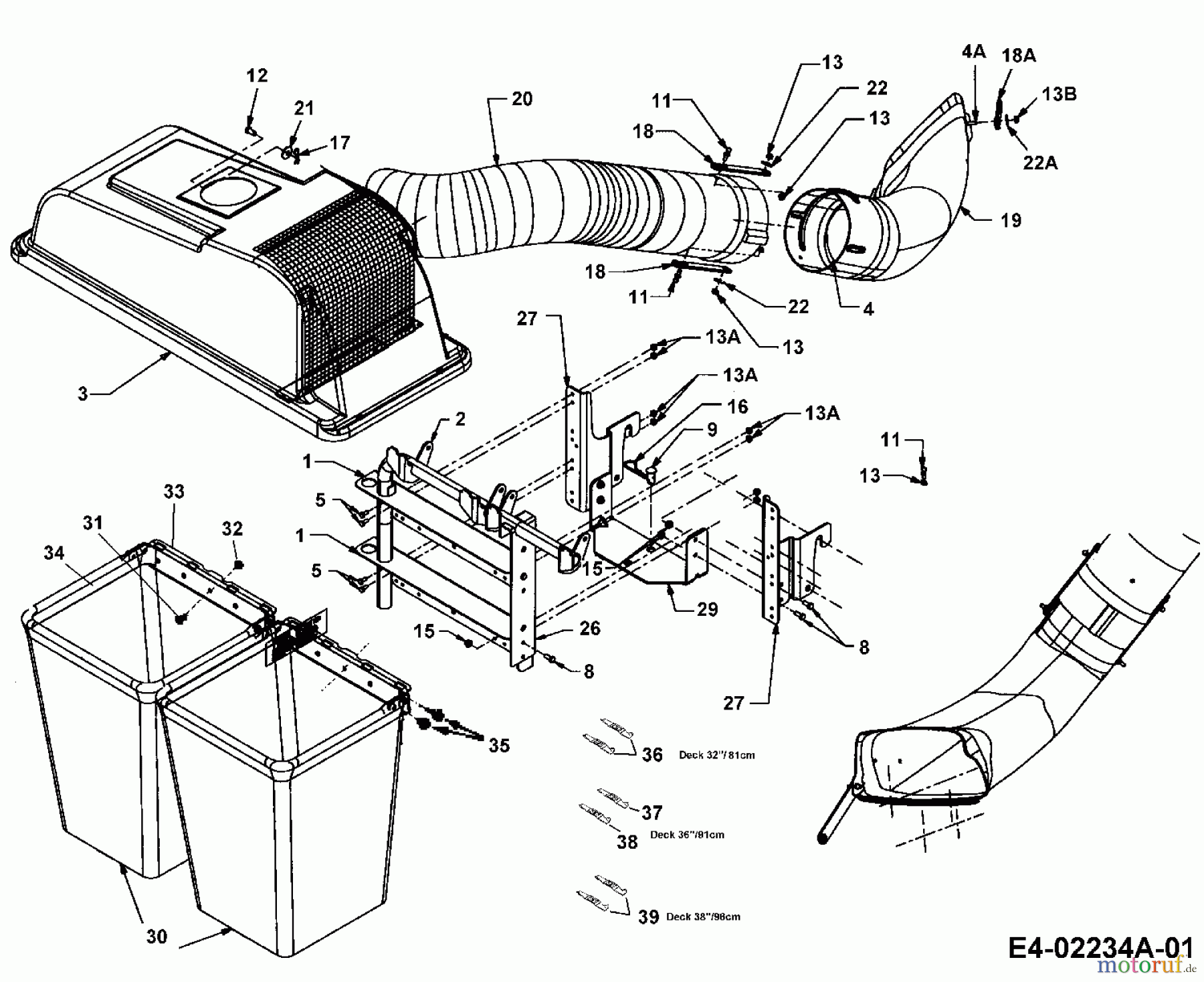 MTD Zubehör Zubehör Garten- und Rasentraktoren Grasfangvorrichtung für 400 Serie 196-180A600 (2009) Grundgerät