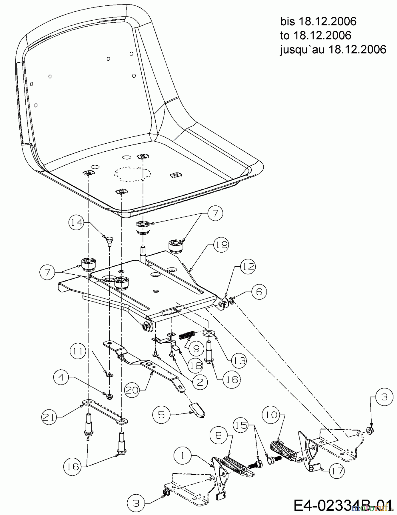 Cub Cadet Rasentraktoren CC 1020 13AE11CG603 (2007) Sitzträger bis 18.12.2006