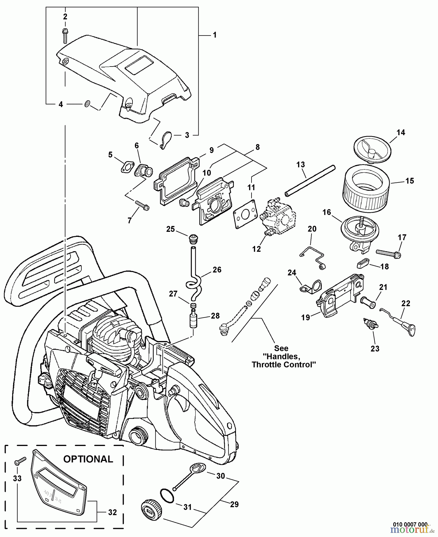 Echo Sägen, Kettensägen CS-440 - Echo Chainsaw, S/N: C07013001001 - C07013999999 Cylinder Cover, Fuel System, Ignition Switch, Intake