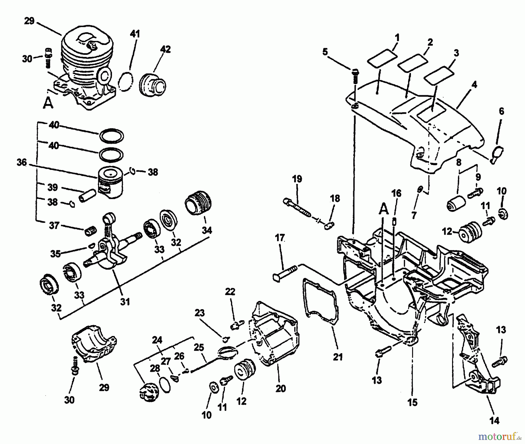 Echo Sägen, Kettensägen CS-4400 - Echo Chainsaw, S/N: 001001 - 101000 (Type 1) Crankcase, Engine, Engine Cover, Oil Tank