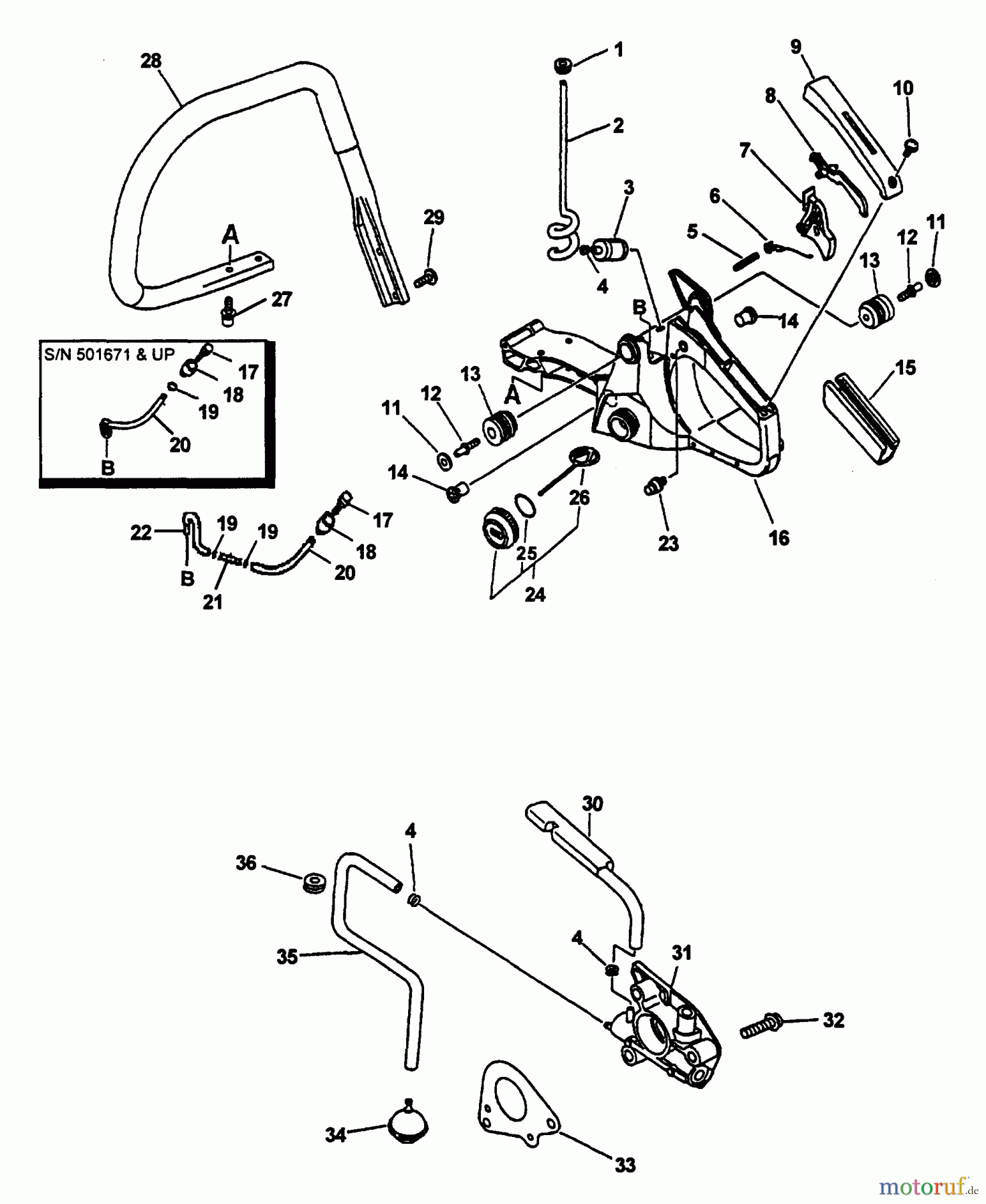 Echo Sägen, Kettensägen CS-4400 - Echo Chainsaw, S/N: 001001 - 101000 (Type 1) Handles, Oiler, Fuel System, Throttle Trigger