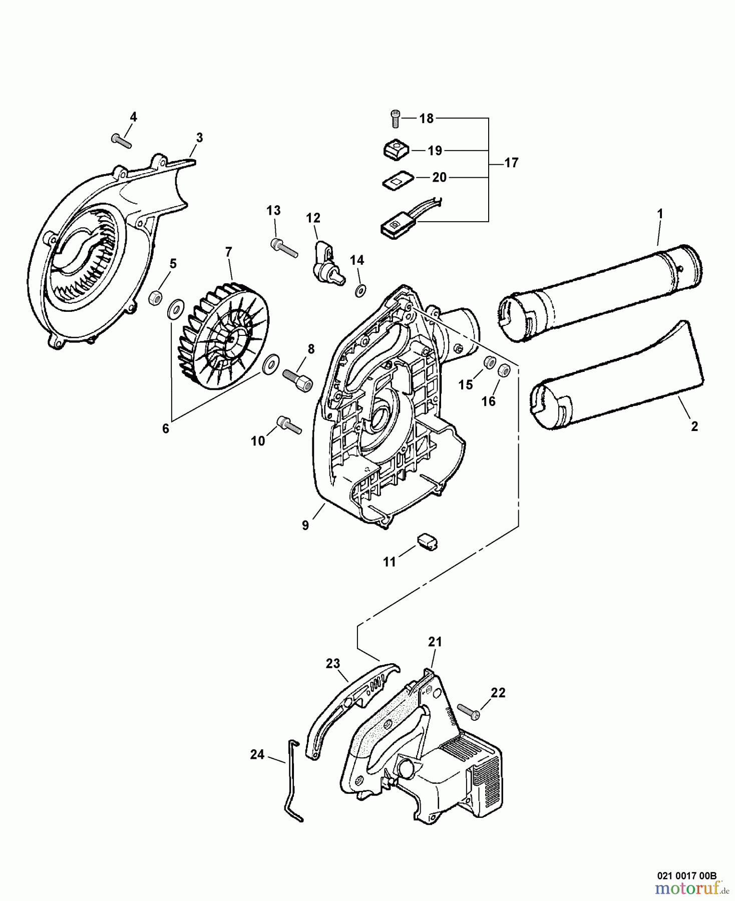  Shindaiwa Bläser / Sauger / Häcksler / Mulchgeräte EB212 - Shindaiwa Hand Held Blower, S/N: P02411001001 - P02411999999 Fan Case, Engine Cover, Controls, Blower Tubes