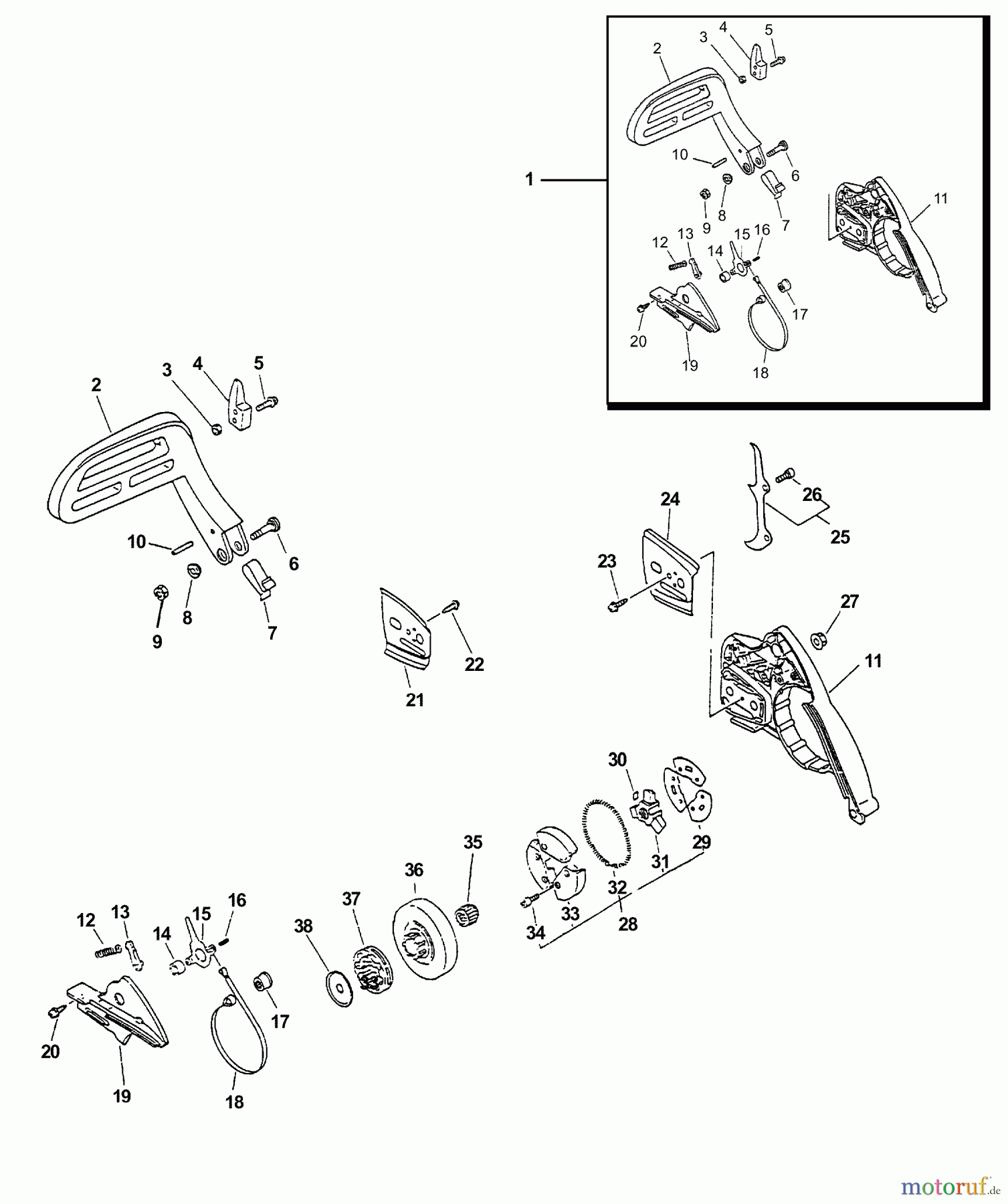 Echo Sägen, Kettensägen CS-4400 - Echo Chainsaw, S/N: 001001 - 101000 (Type 1E) Clutch, Chain Brake