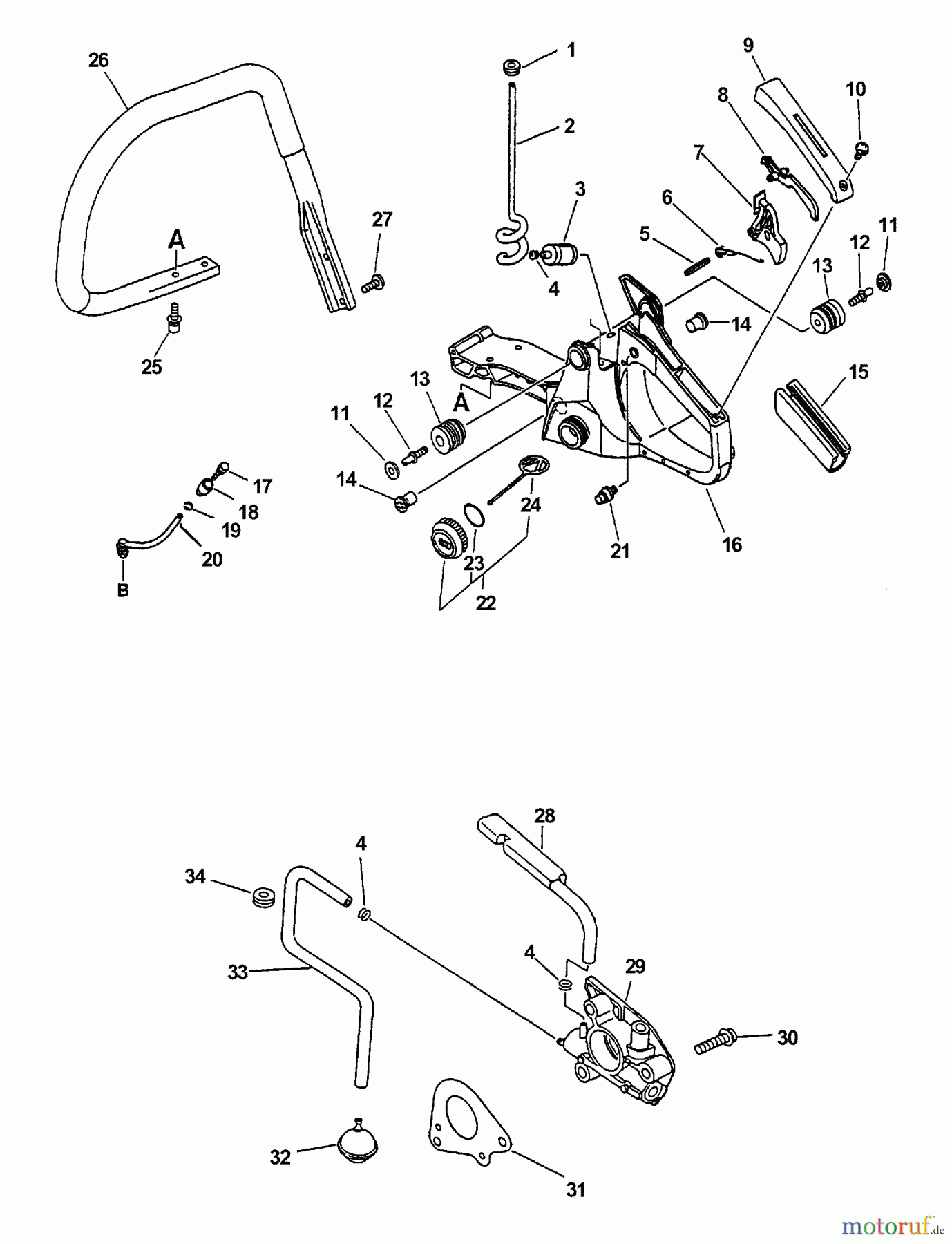 Echo Sägen, Kettensägen CS-4400 - Echo Chainsaw, S/N: 001001 - 101000 (Type 1E) Handles, Oiler, Fuel System, Throttle Trigger
