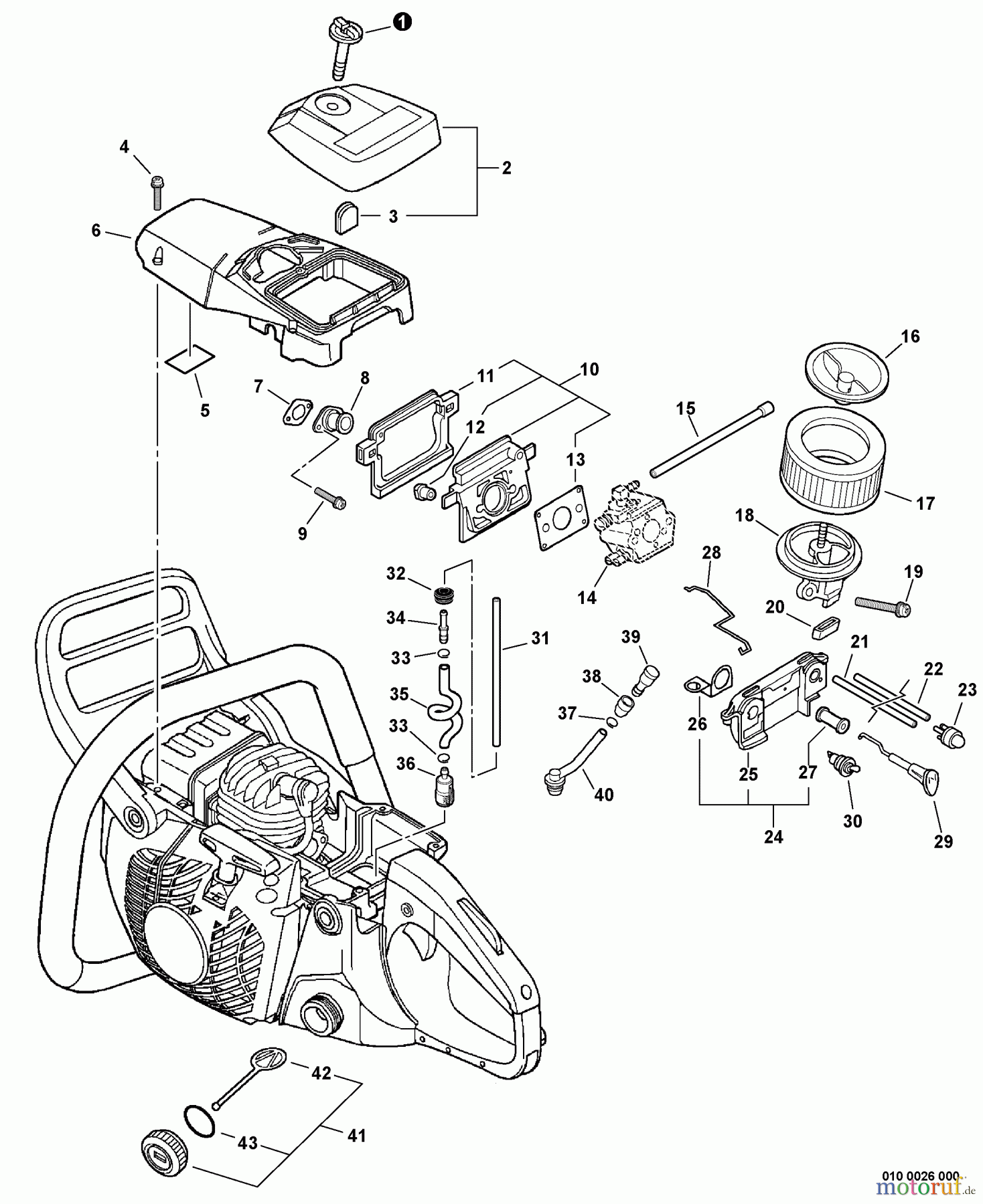 Echo Sägen, Kettensägen CS-450P - Echo Chainsaw, Intake, Cylinder Cover, Ignition Switch, Fuel System S/N: C06413025100 - C06413999999