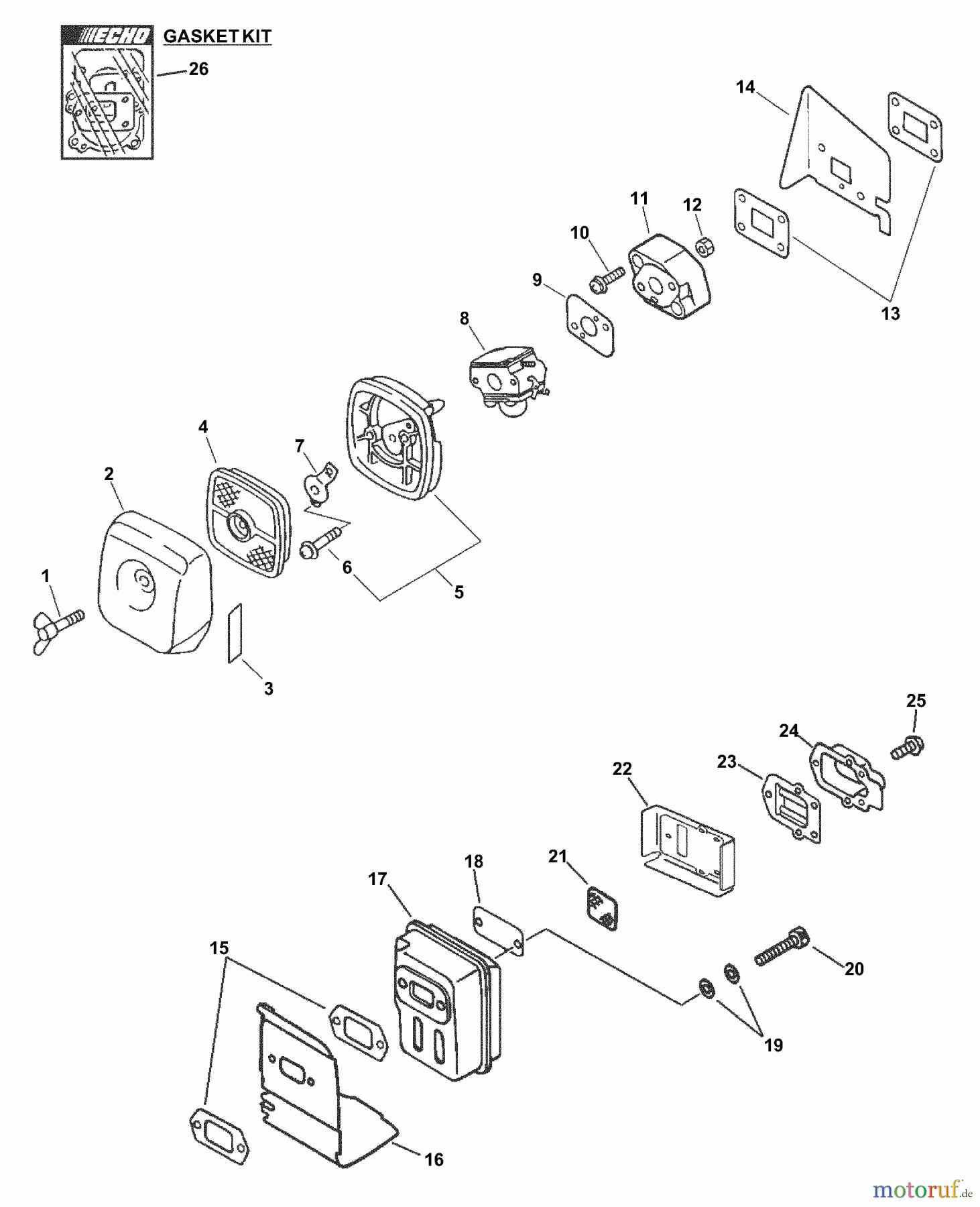 Echo Bläser / Sauger / Häcksler / Mulchgeräte PB-201 - Echo Hand Held Blower, S/N: 02001001 - 02999999 Intake, Exhaust