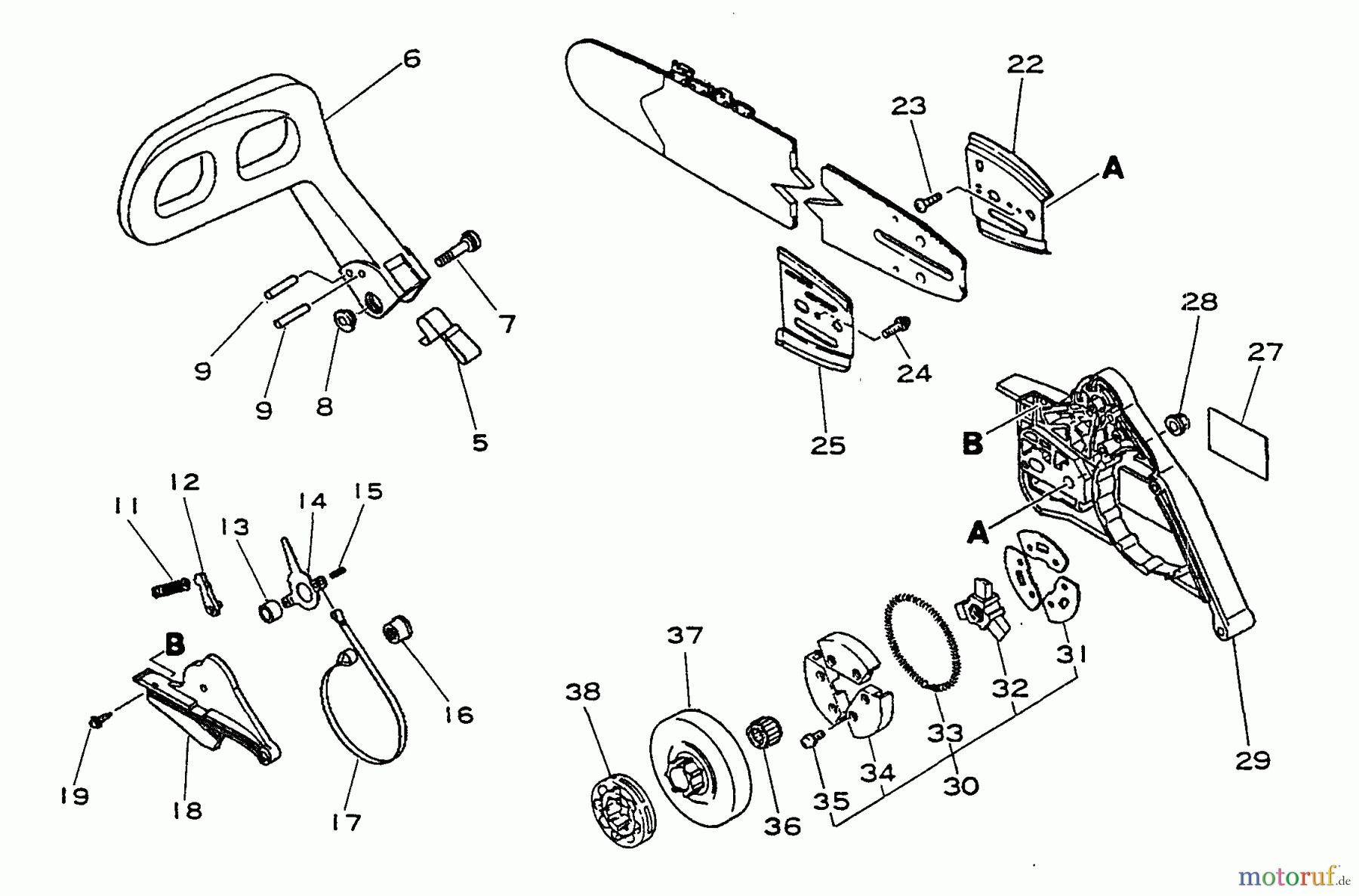 Echo Sägen, Kettensägen CS-4600 - Echo Chainsaw, S/N: 0027192 - 0033240 Clutch, Cutting Attch, Chain Brake