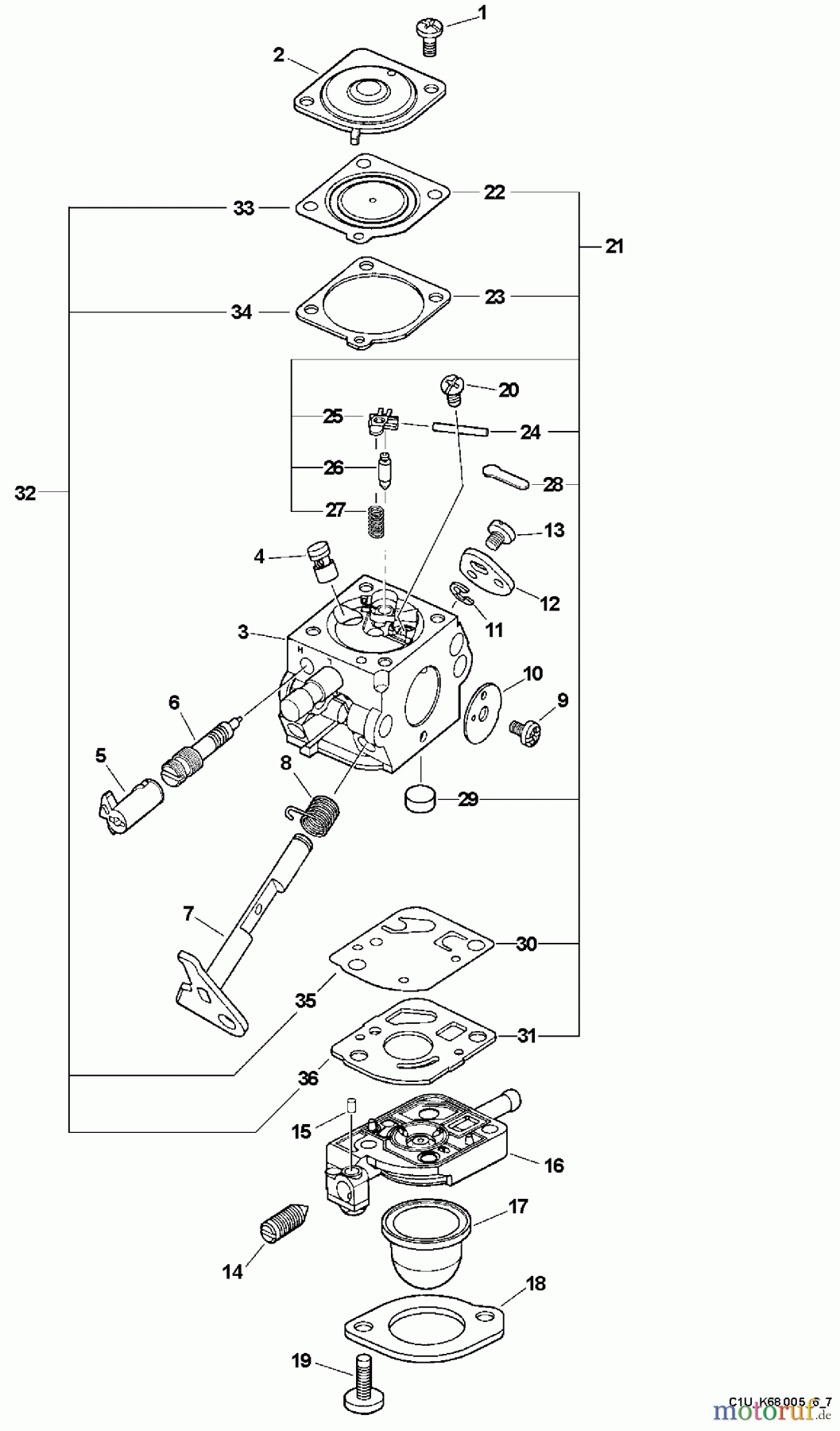  Echo Bläser / Sauger / Häcksler / Mulchgeräte	 ES-210 - Echo Shredder/Vacuum, S/N: 05001001 - 05999999 Carburetor -- C1U-K68