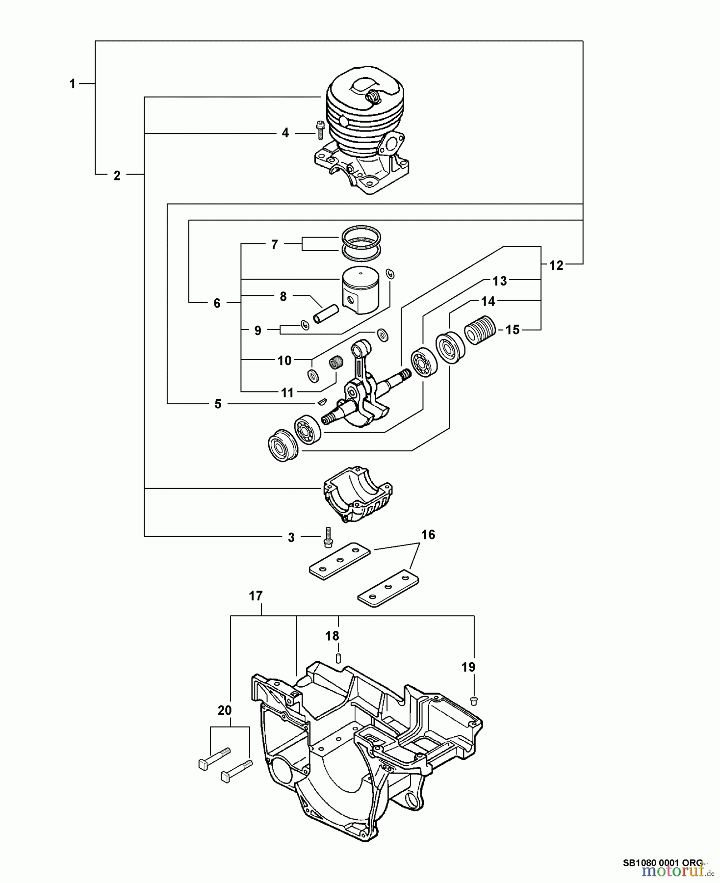  Echo Sägen, Kettensägen CS-530 - Echo Chainsaw, S/N: C02904001001 - C02904999999 Engine, Short Block -- SB1080, Engine Cover