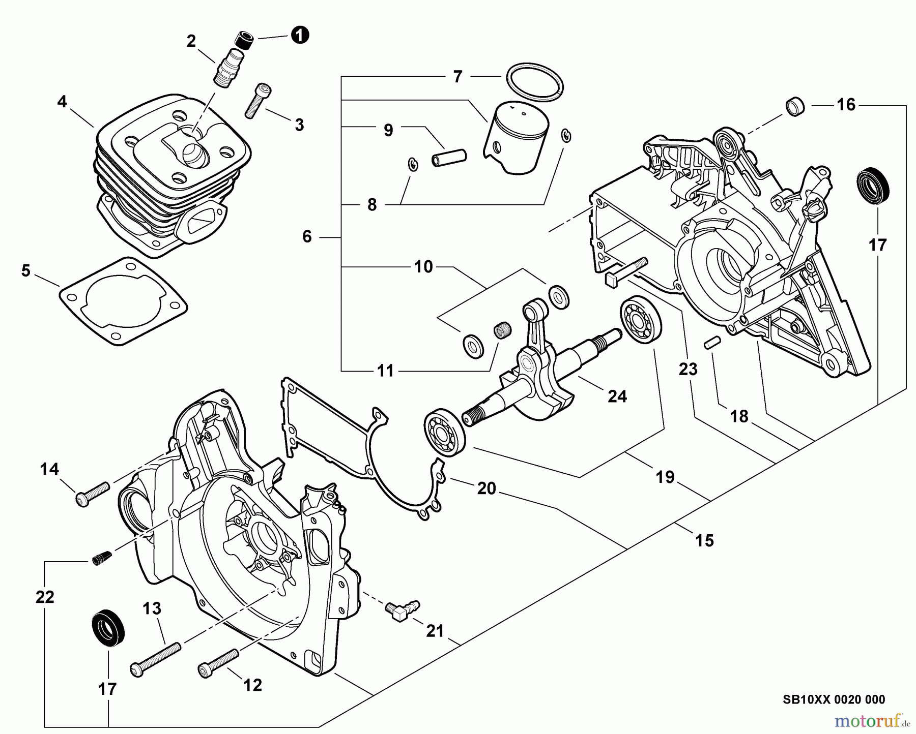 Echo Sägen, Kettensägen CS-600P - Echo Chainsaw, S/N: C22312001001 - C22312999999 Engine, Crankcase
